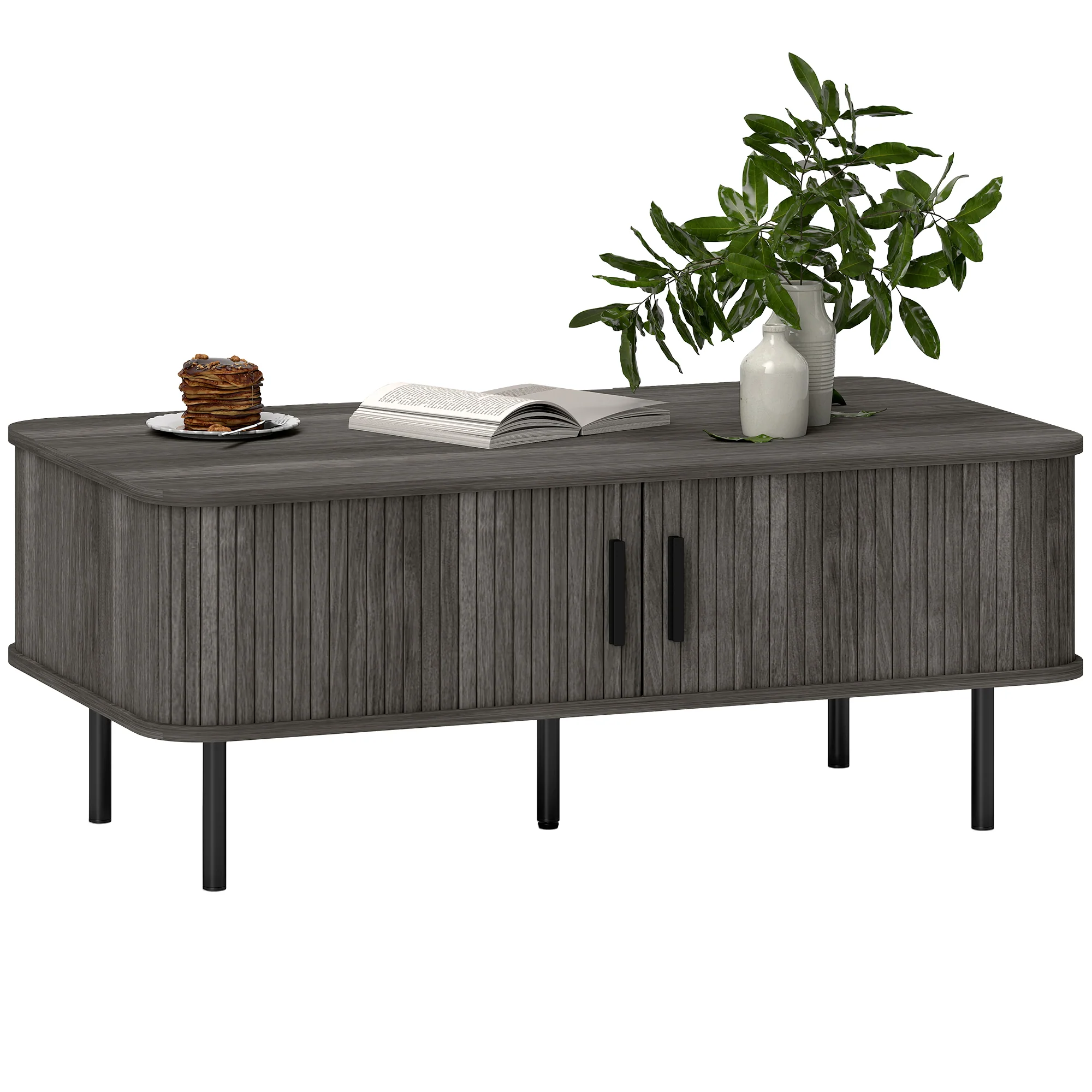 HOMCOM Coffee Table With Storage And Sliding Doors For Living Room