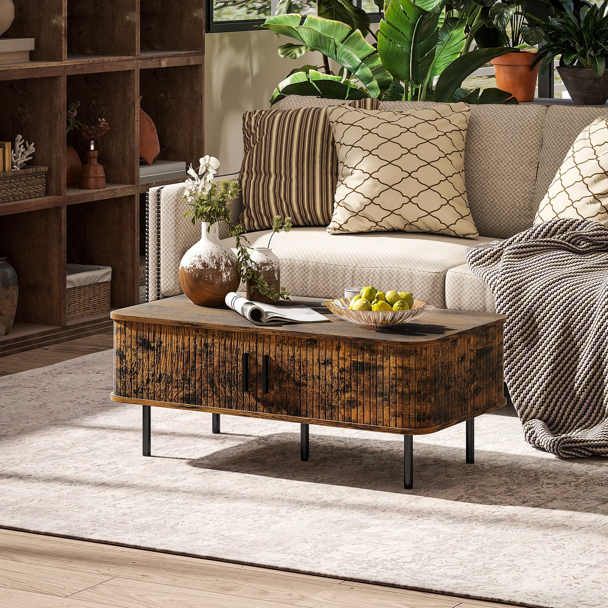 HOMCOM Coffee Table With Storage And Sliding Doors For Living Room - Image 11