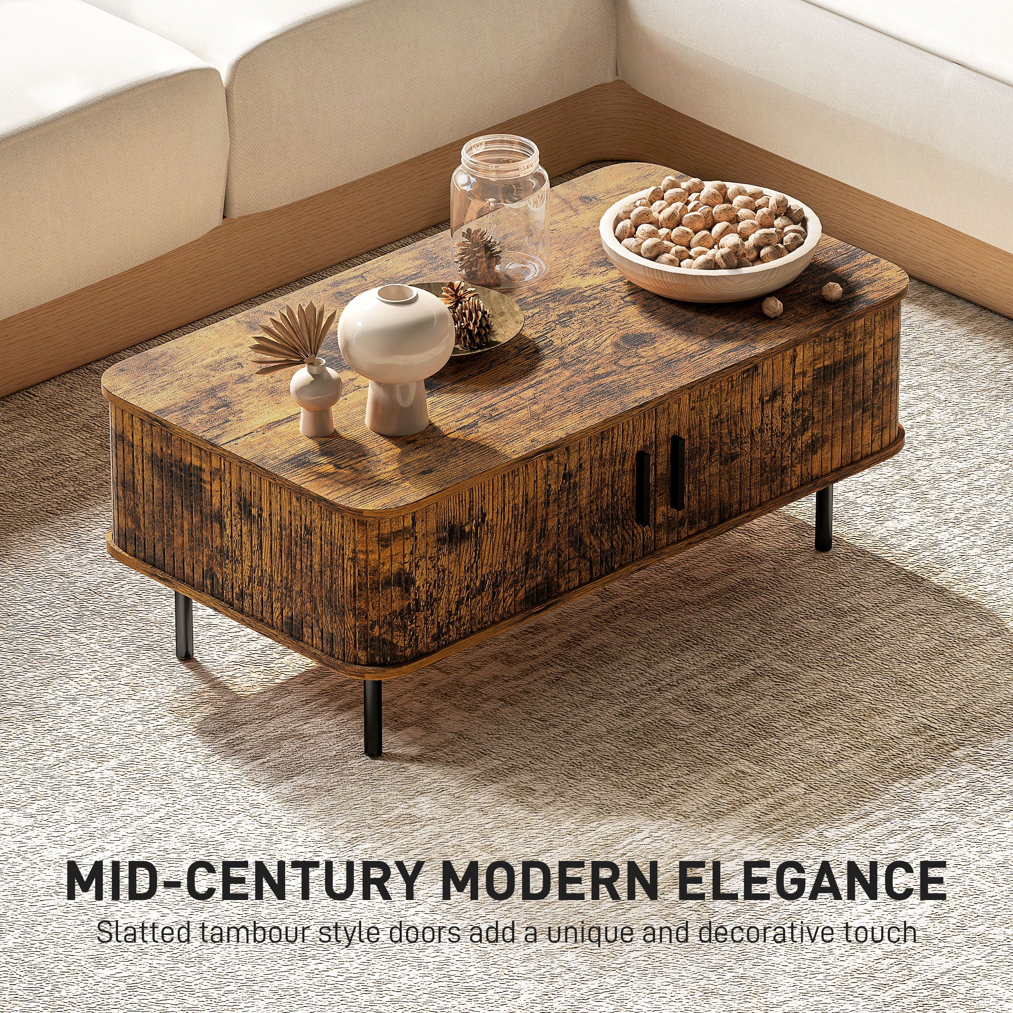 HOMCOM Coffee Table With Storage And Sliding Doors For Living Room - Image 12