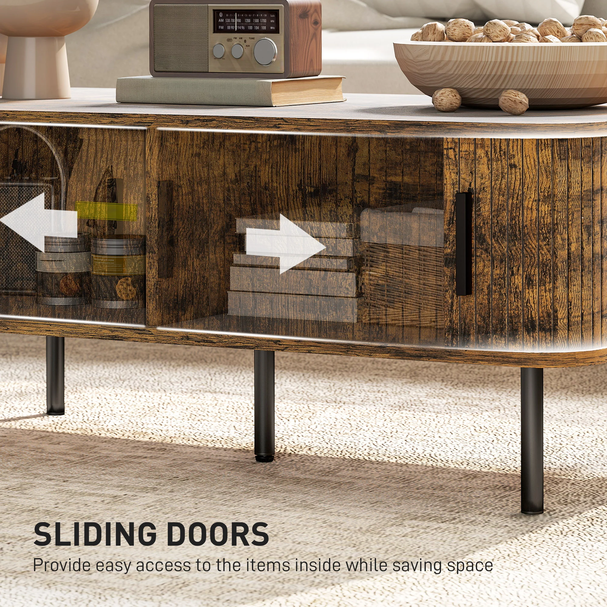 HOMCOM Coffee Table With Storage And Sliding Doors For Living Room - Image 13