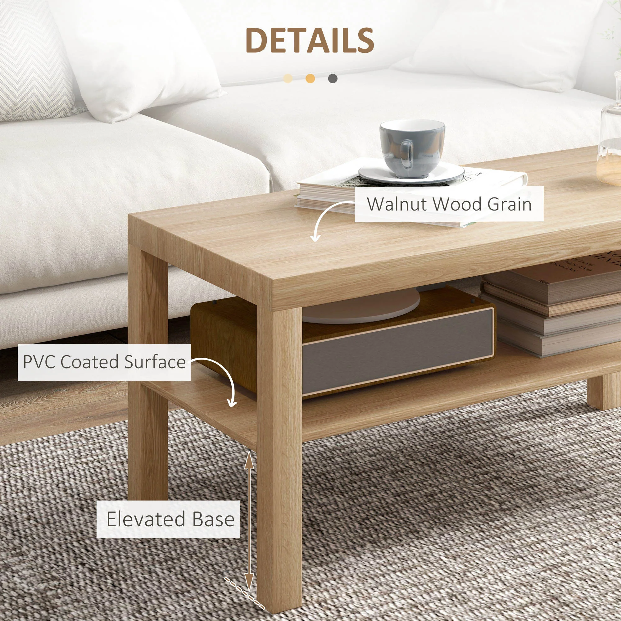 HOMCOM Coffee Table with Storage Shelf, Rectangular Centre Table, Natural - Image 6