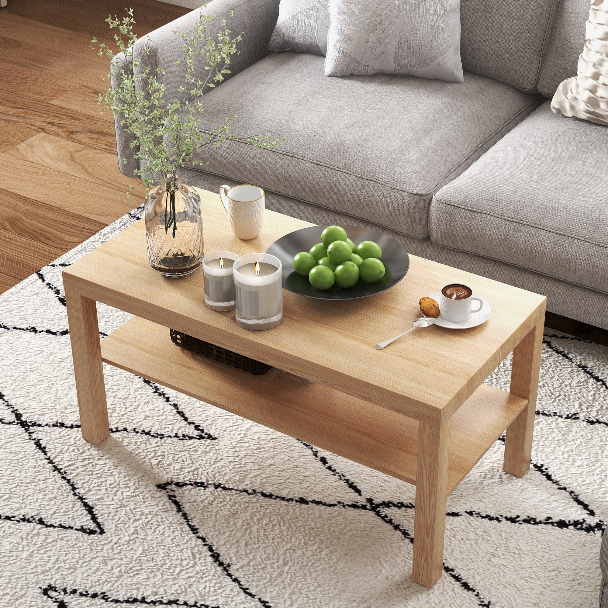 HOMCOM Coffee Table with Storage Shelf, Rectangular Centre Table, Natural - Image 7