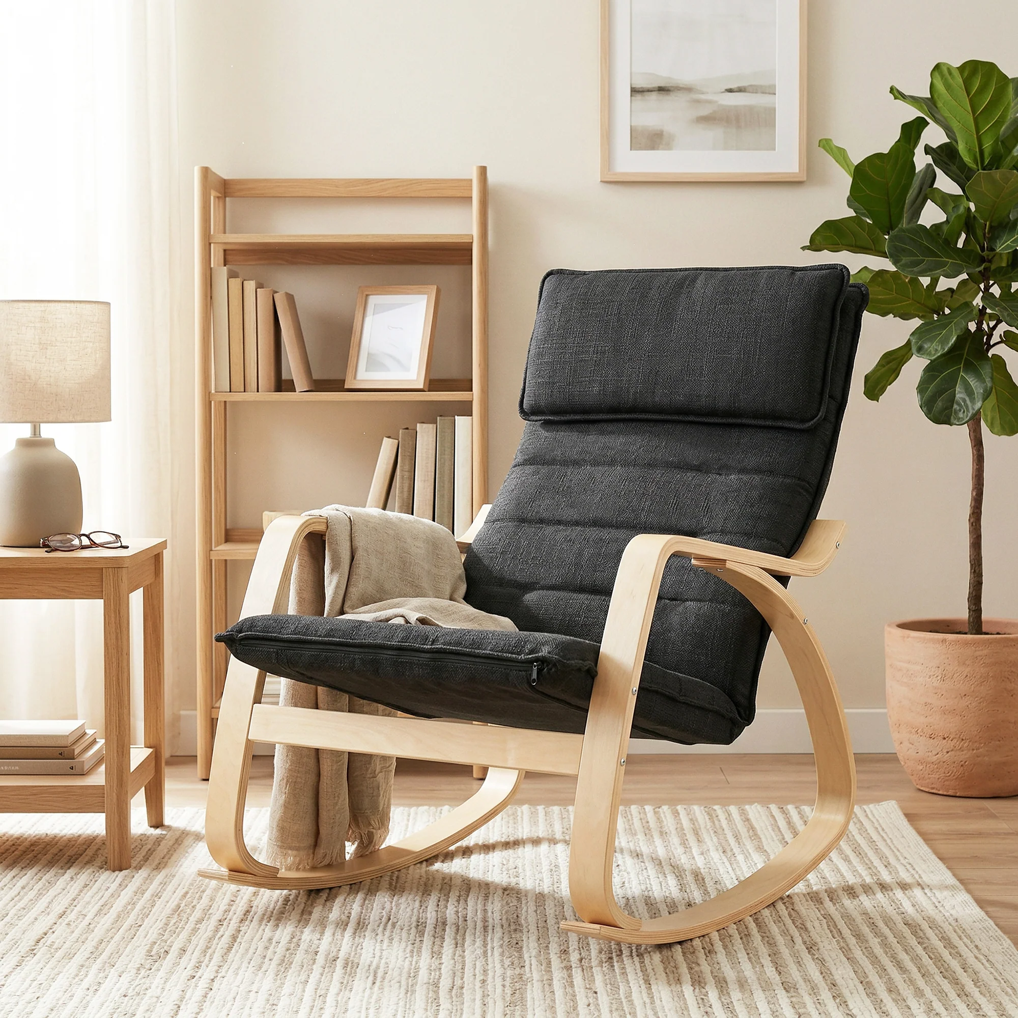 HOMCOM Comfortable Relax Rocking Chair with High Back, Black - Image 2