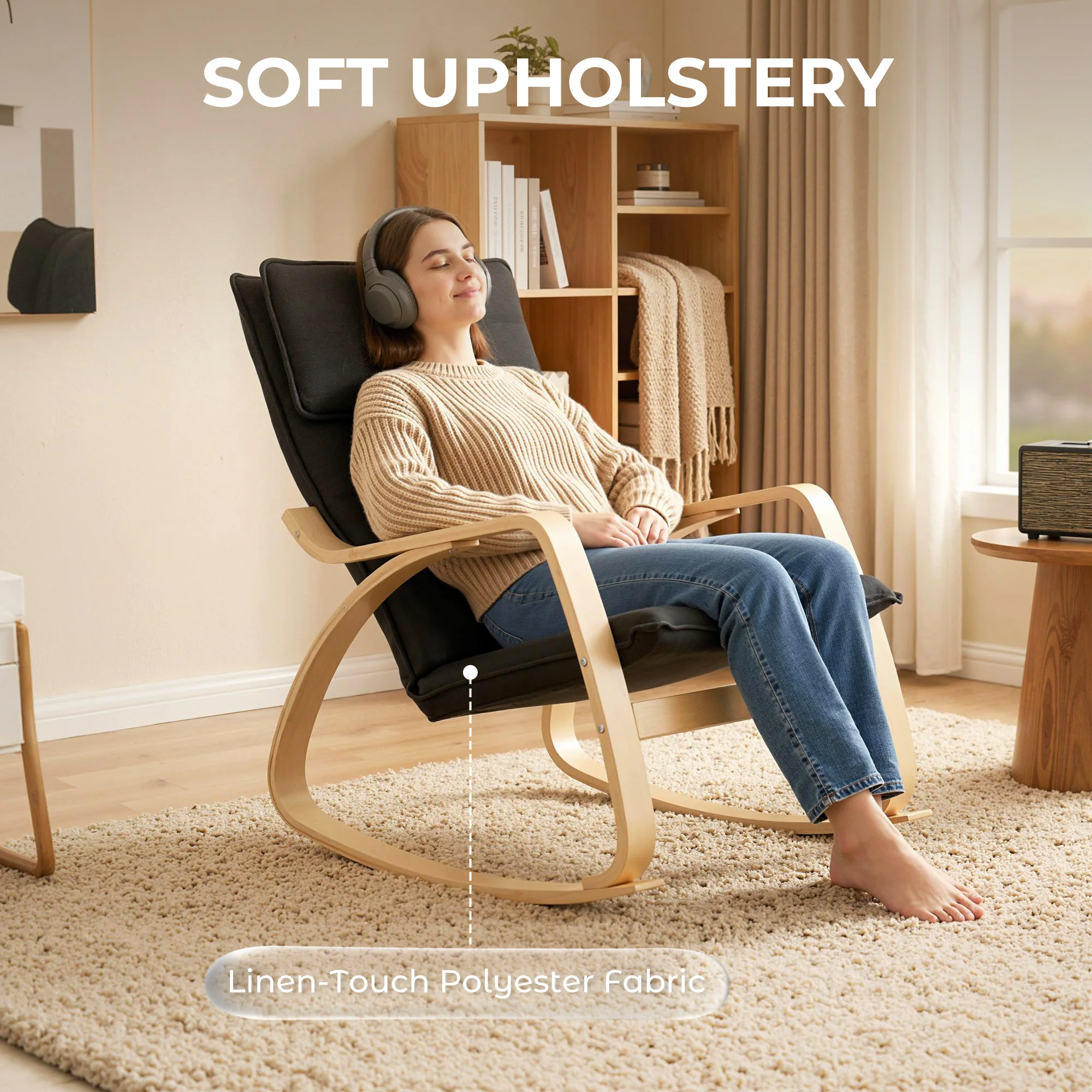 HOMCOM Comfortable Relax Rocking Chair with High Back, Black - Image 4
