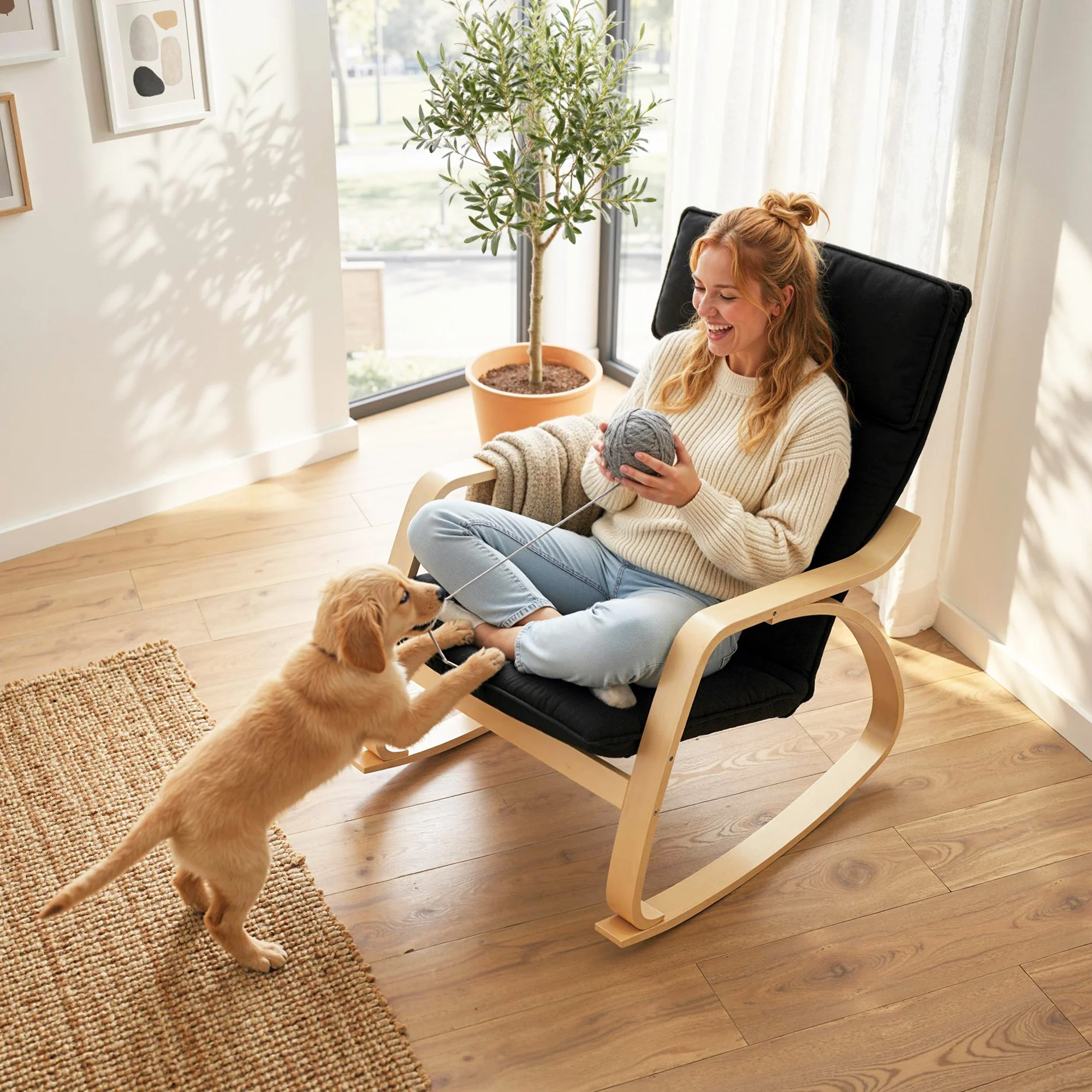 HOMCOM Comfortable Relax Rocking Chair with High Back, Black - Image 7