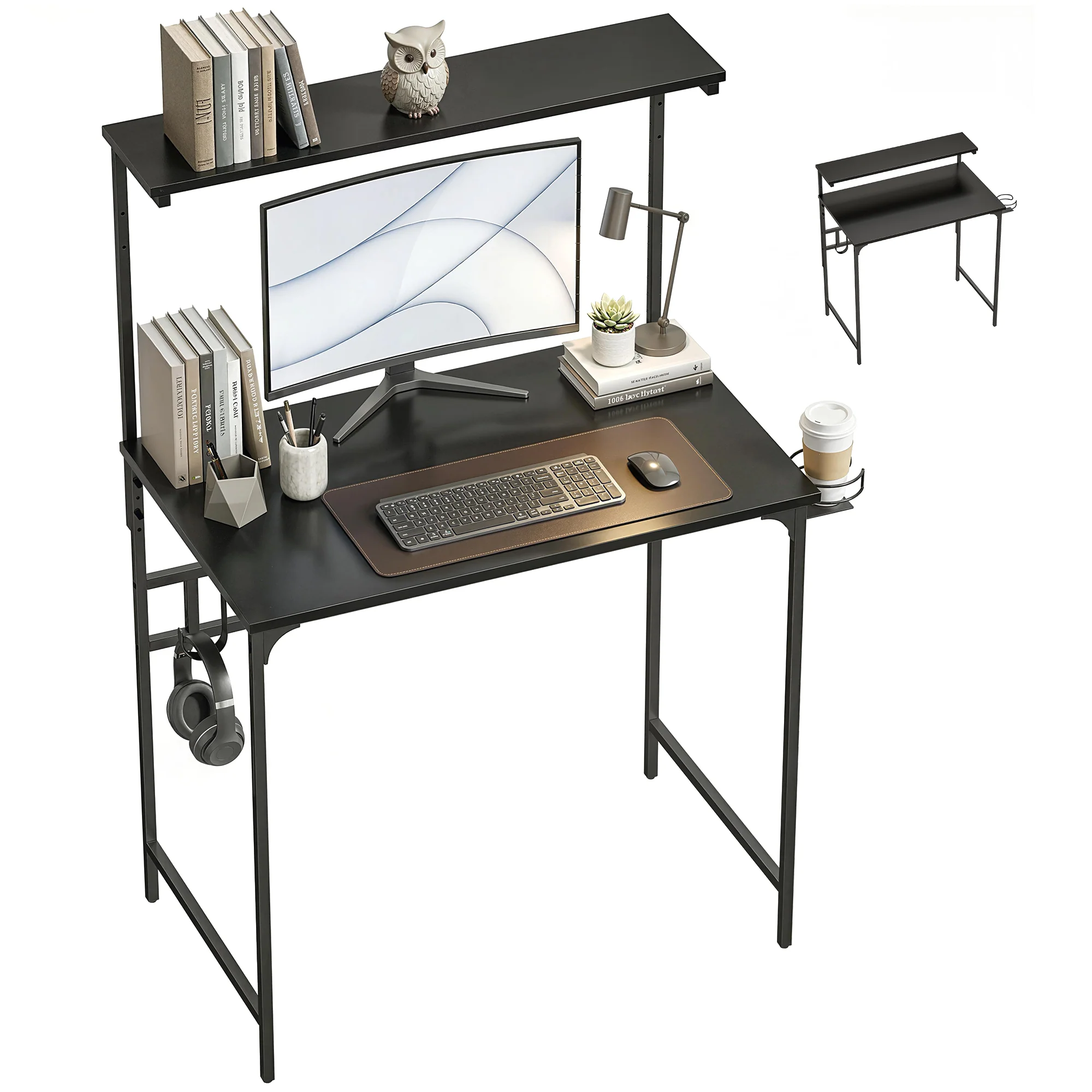 HOMCOM Computer Desk, 80cm Home Office Study Table with Hutch Shelf, Black
