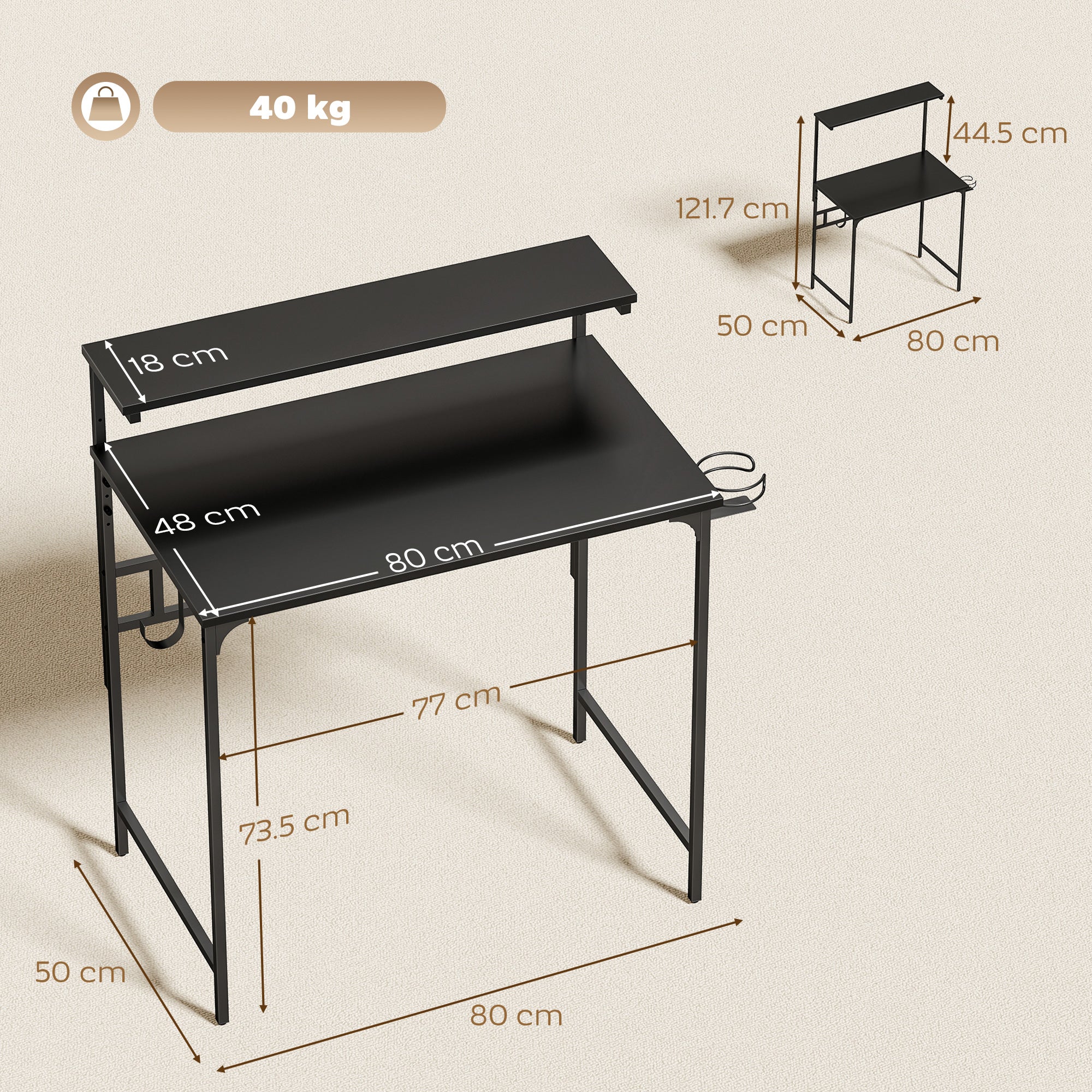 HOMCOM Computer Desk, 80cm Home Office Study Table with Hutch Shelf, Black - Image 5