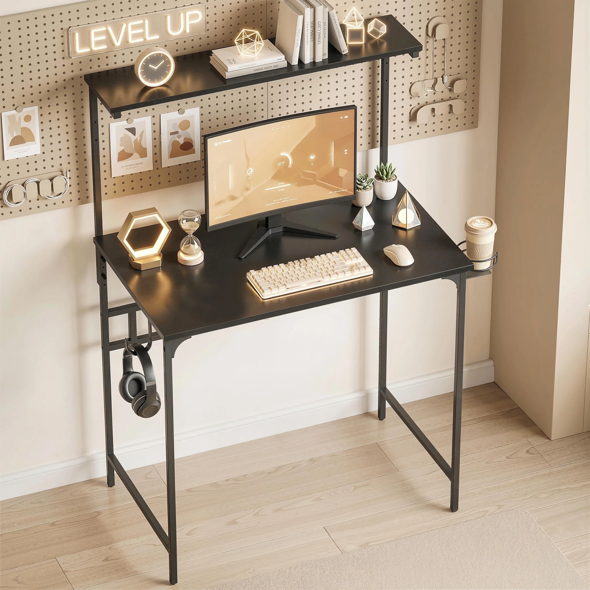 HOMCOM Computer Desk, 80cm Home Office Study Table with Hutch Shelf, Black - Image 8