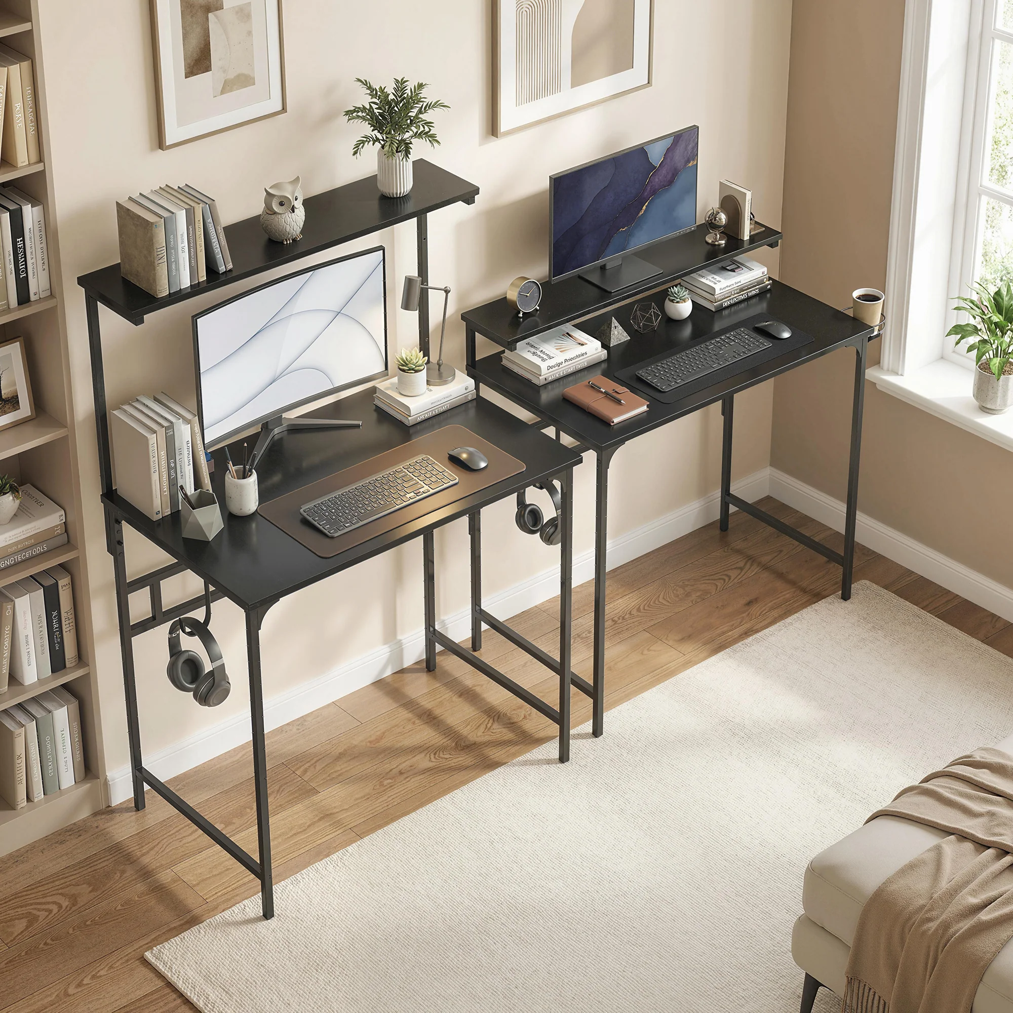 HOMCOM Computer Desk, 80cm Home Office Study Table with Hutch Shelf, Black - Image 9
