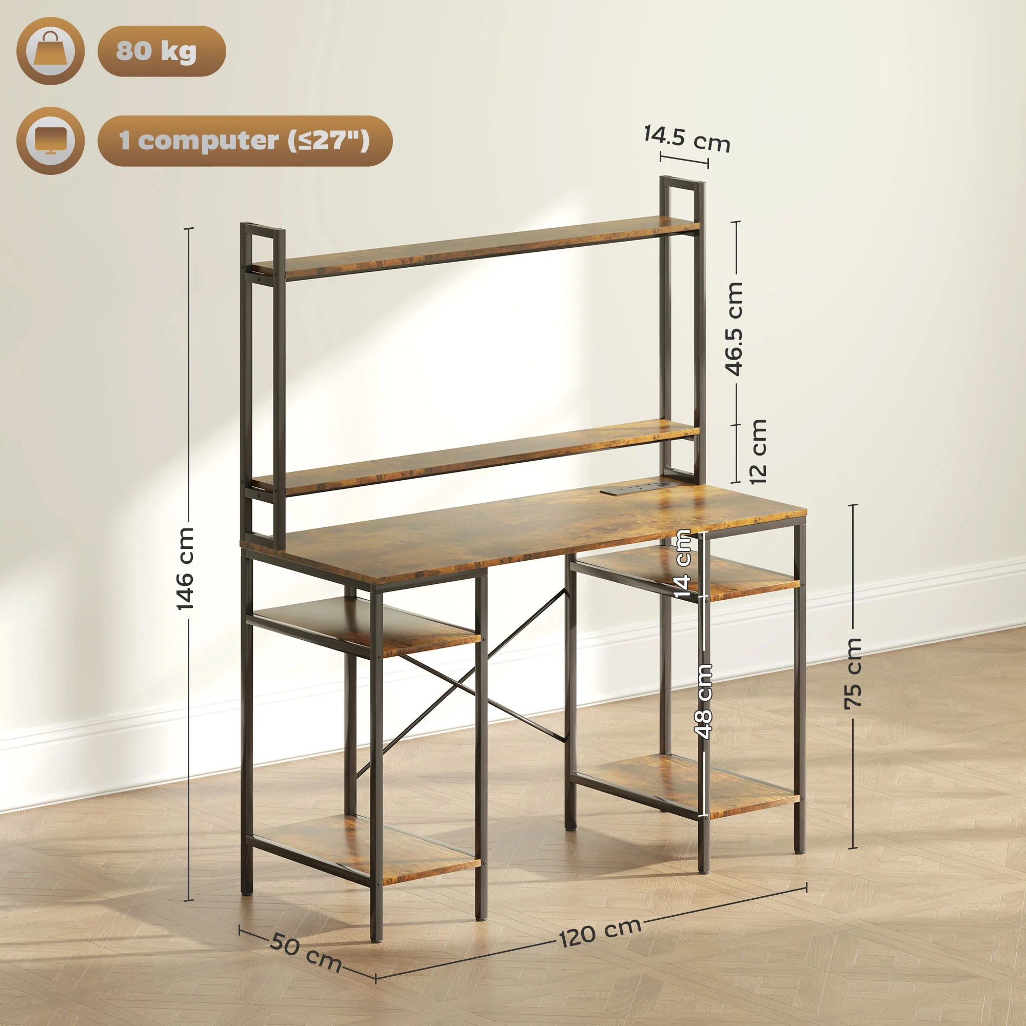 HOMCOM Computer Desk Home Office Desk with Monitor Stand - Image 14