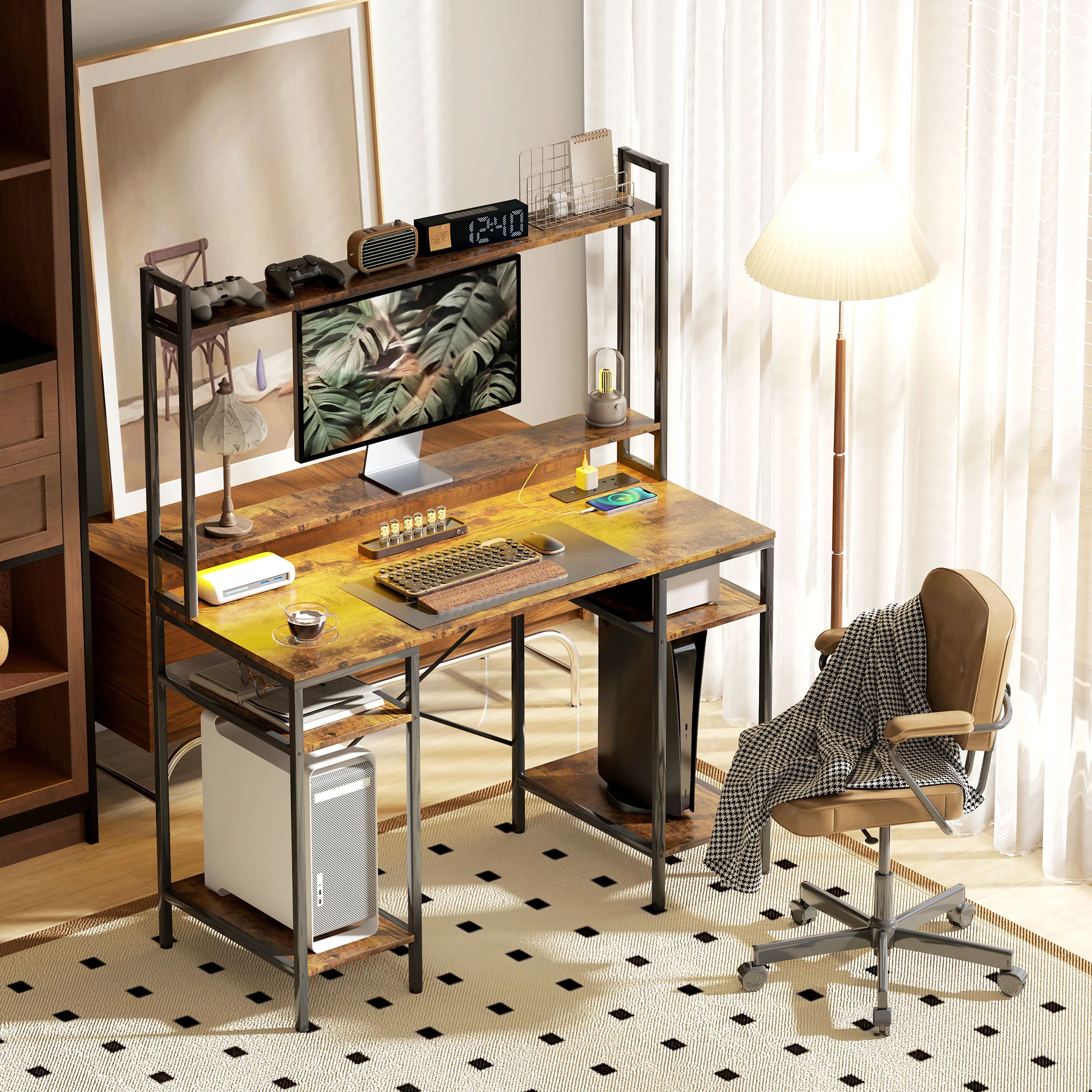 HOMCOM Computer Desk Home Office Desk with Monitor Stand - Image 18