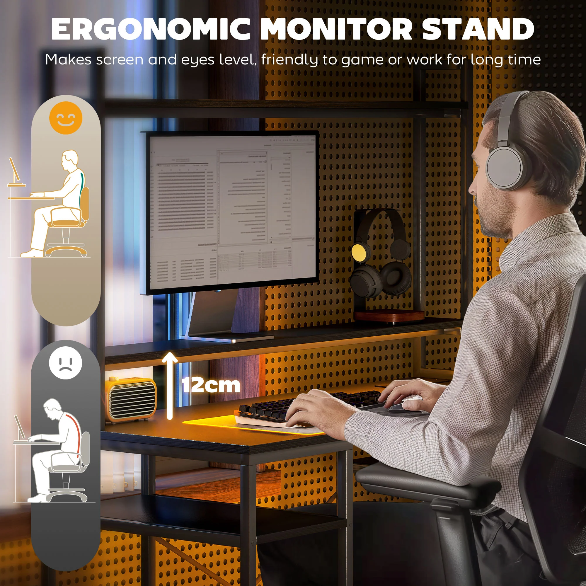 HOMCOM Computer Desk Home Office Desk with Monitor Stand - Image 6