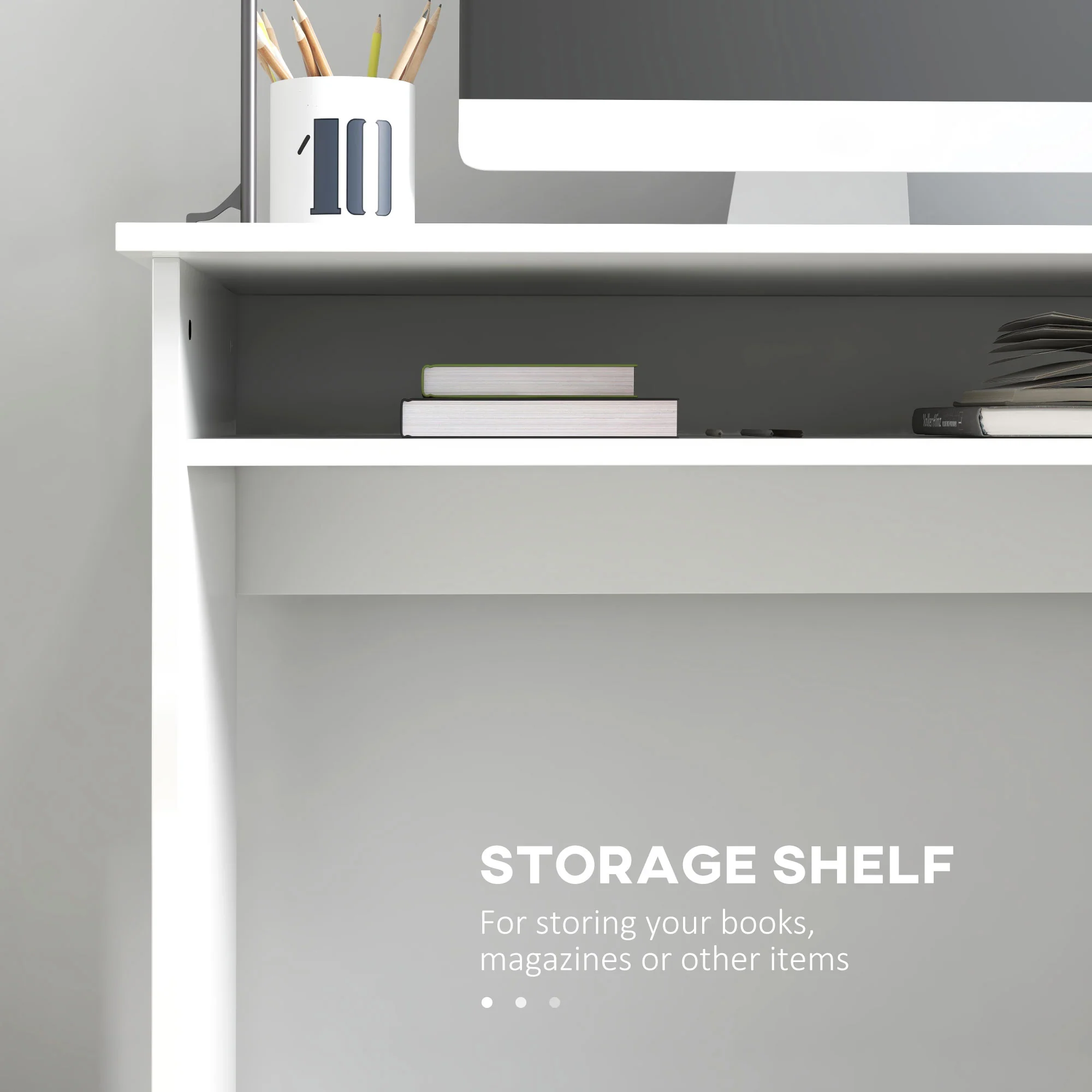 HOMCOM Computer Desk Writing Table Study Workstation Storage High Gloss White - Image 3