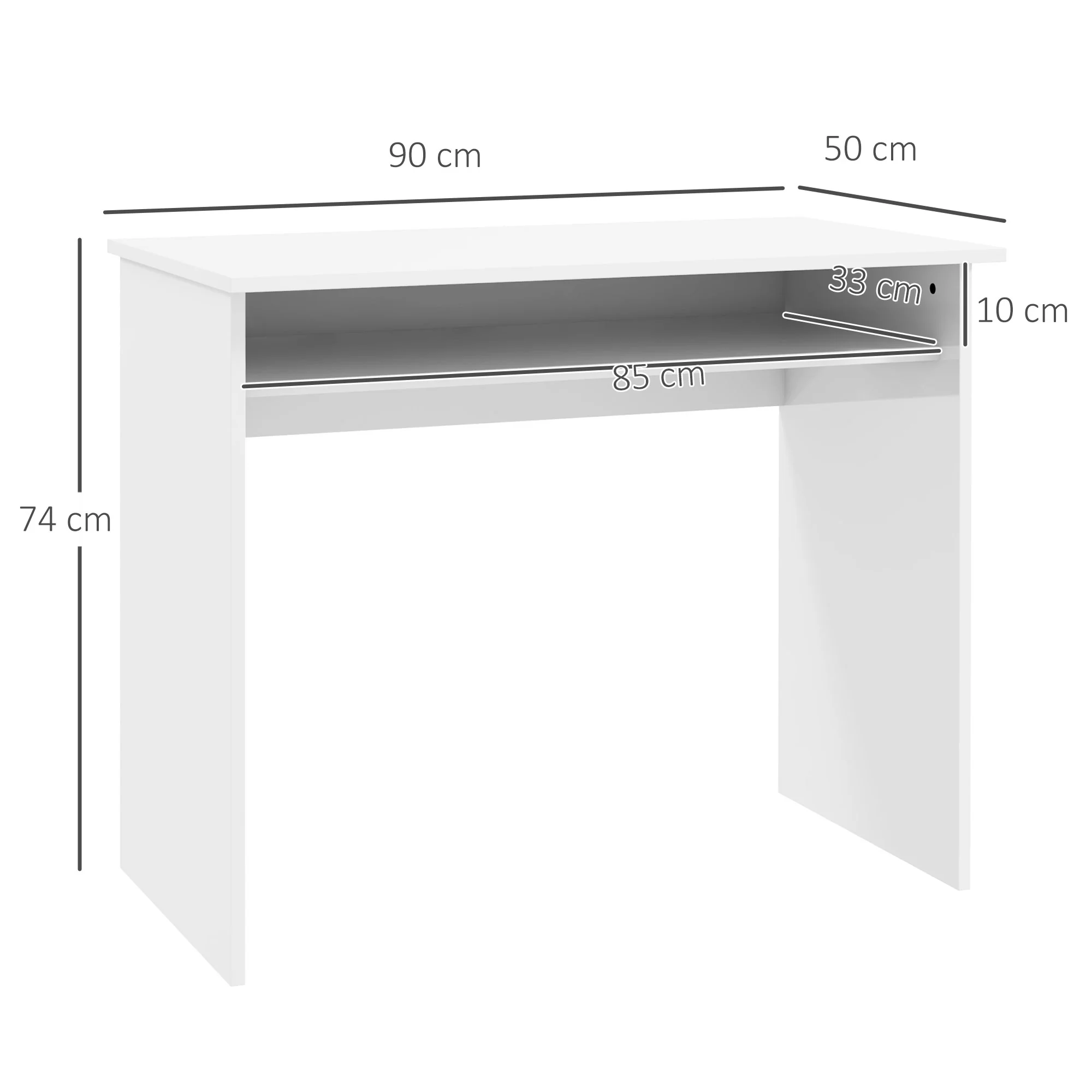 HOMCOM Computer Desk Writing Table Study Workstation Storage High Gloss White - Image 5