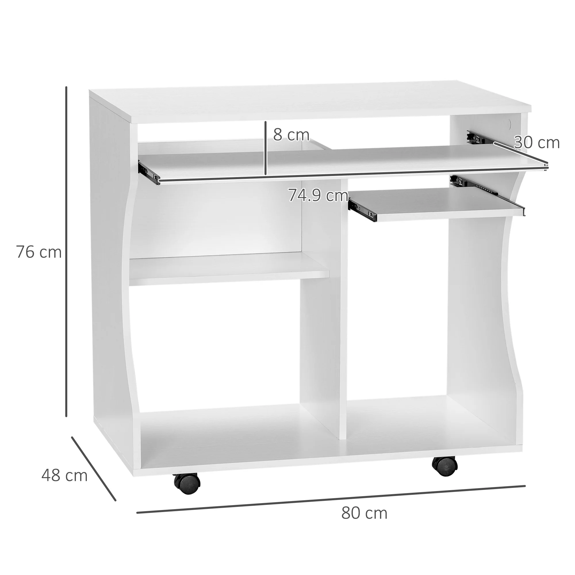 HOMCOM Computer Table Study Desk with Sliding Keyboard Tray, White - Image 5
