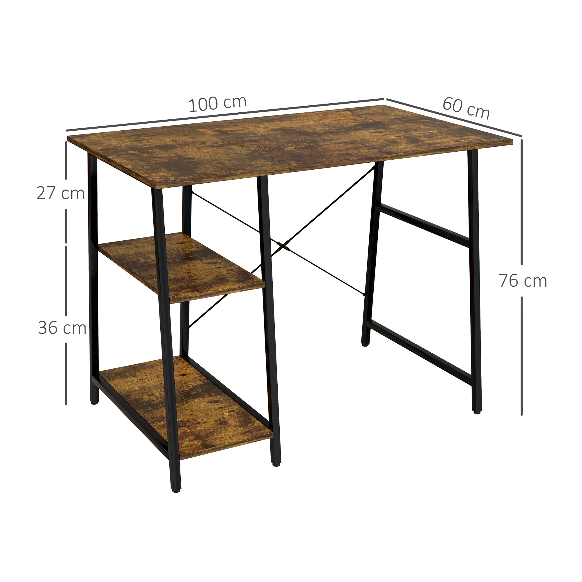 HOMCOM Computer Table Wor Desk with Shelves & Steel Frame, Rustic Brown - Image 5
