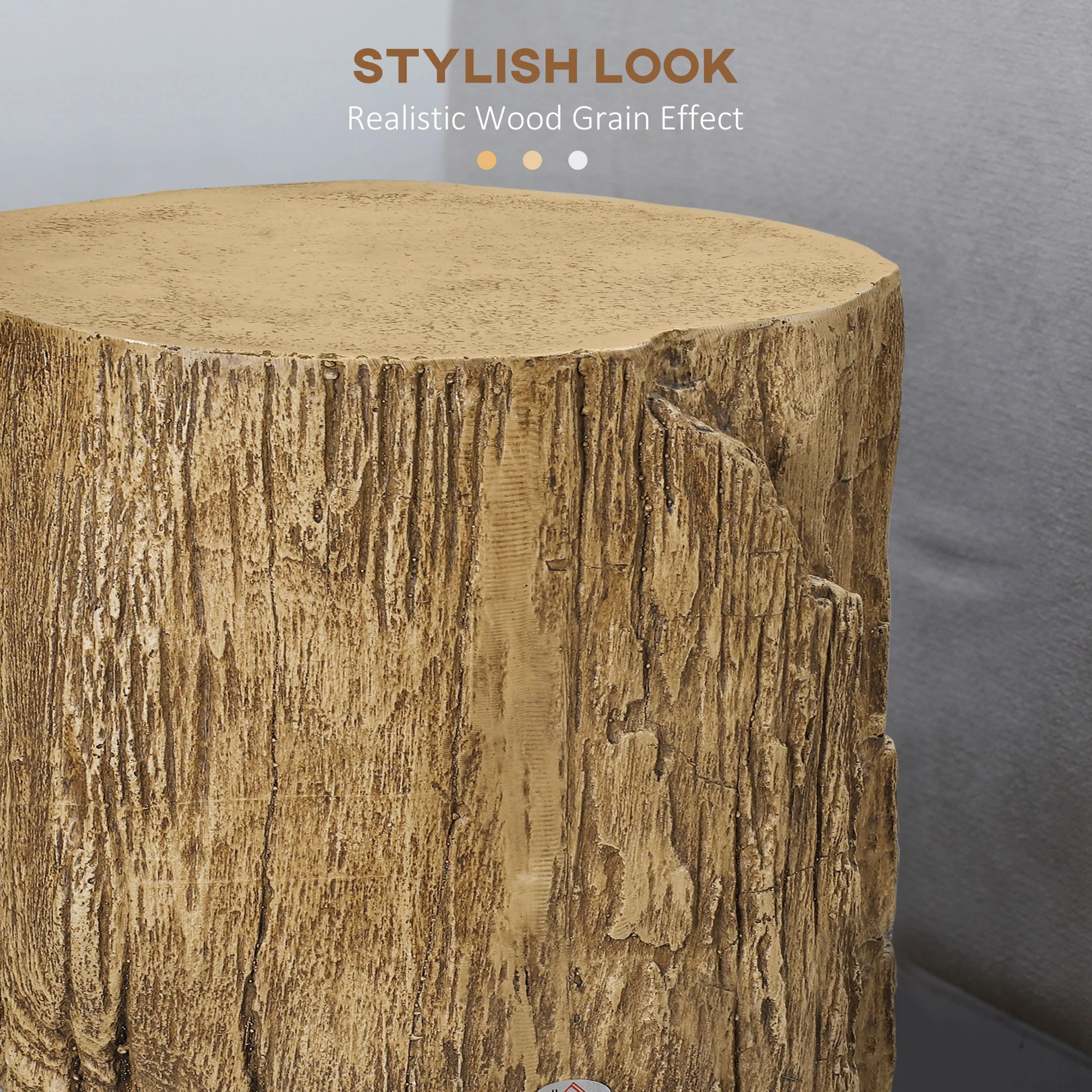 HOMCOM Concrete Side Table Tree Stump End Table For Indoor Outdoors Natural - Image 4