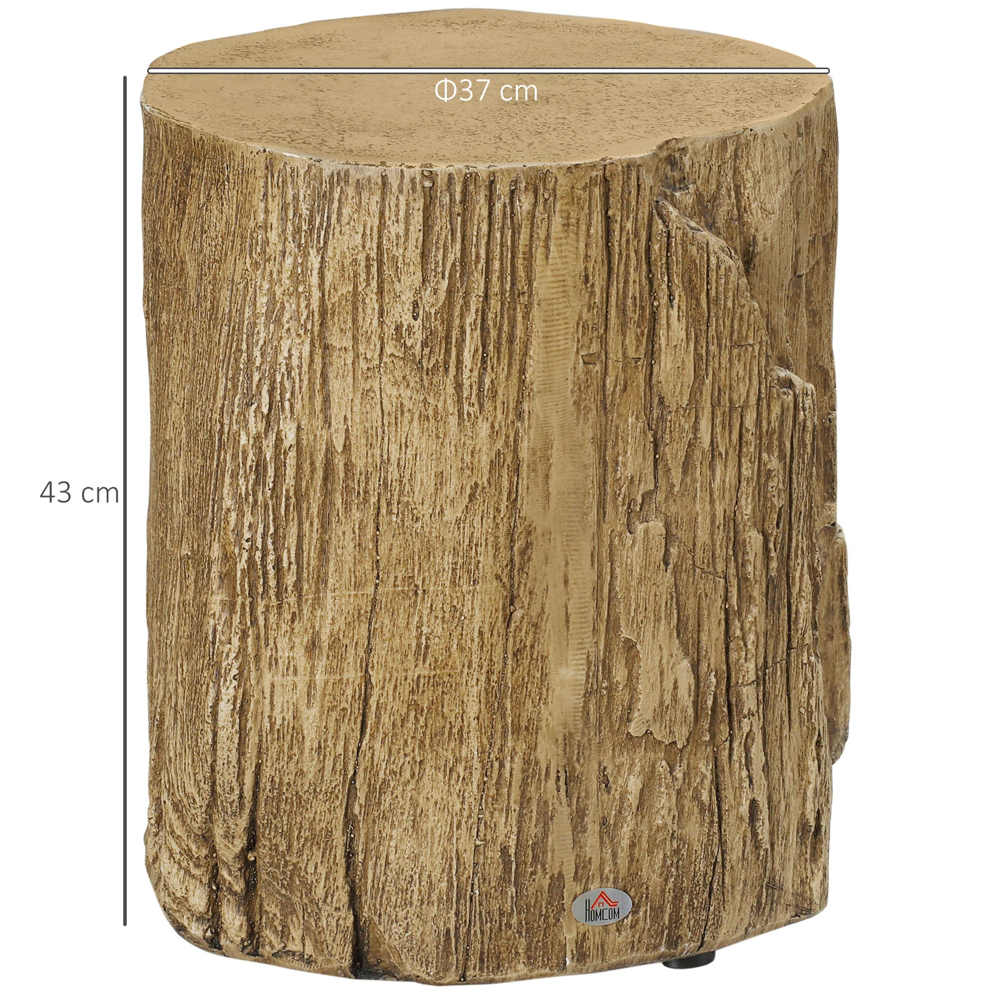 HOMCOM Concrete Side Table Tree Stump End Table For Indoor Outdoors Natural - Image 5