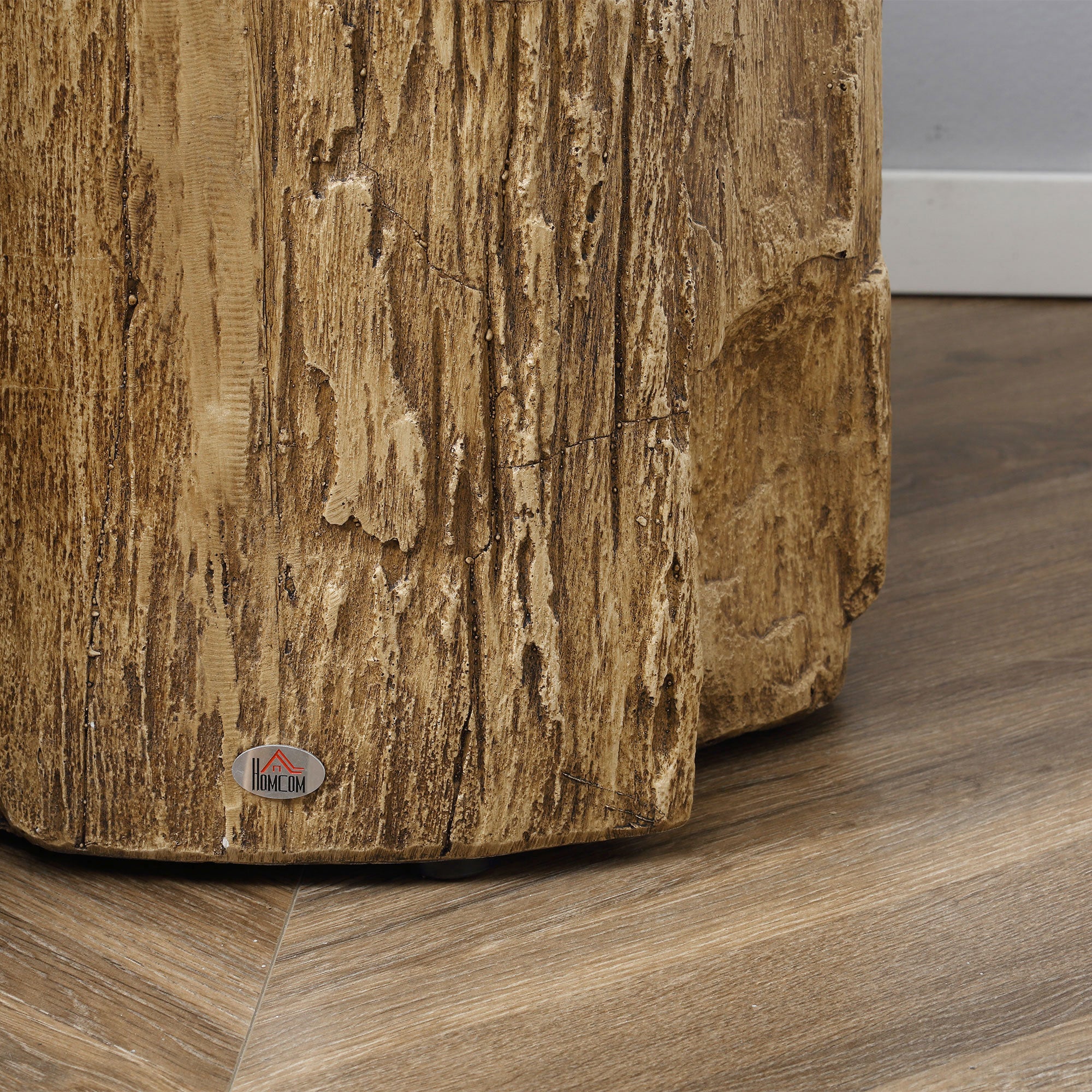 HOMCOM Concrete Side Table Tree Stump End Table For Indoor Outdoors Natural - Image 9