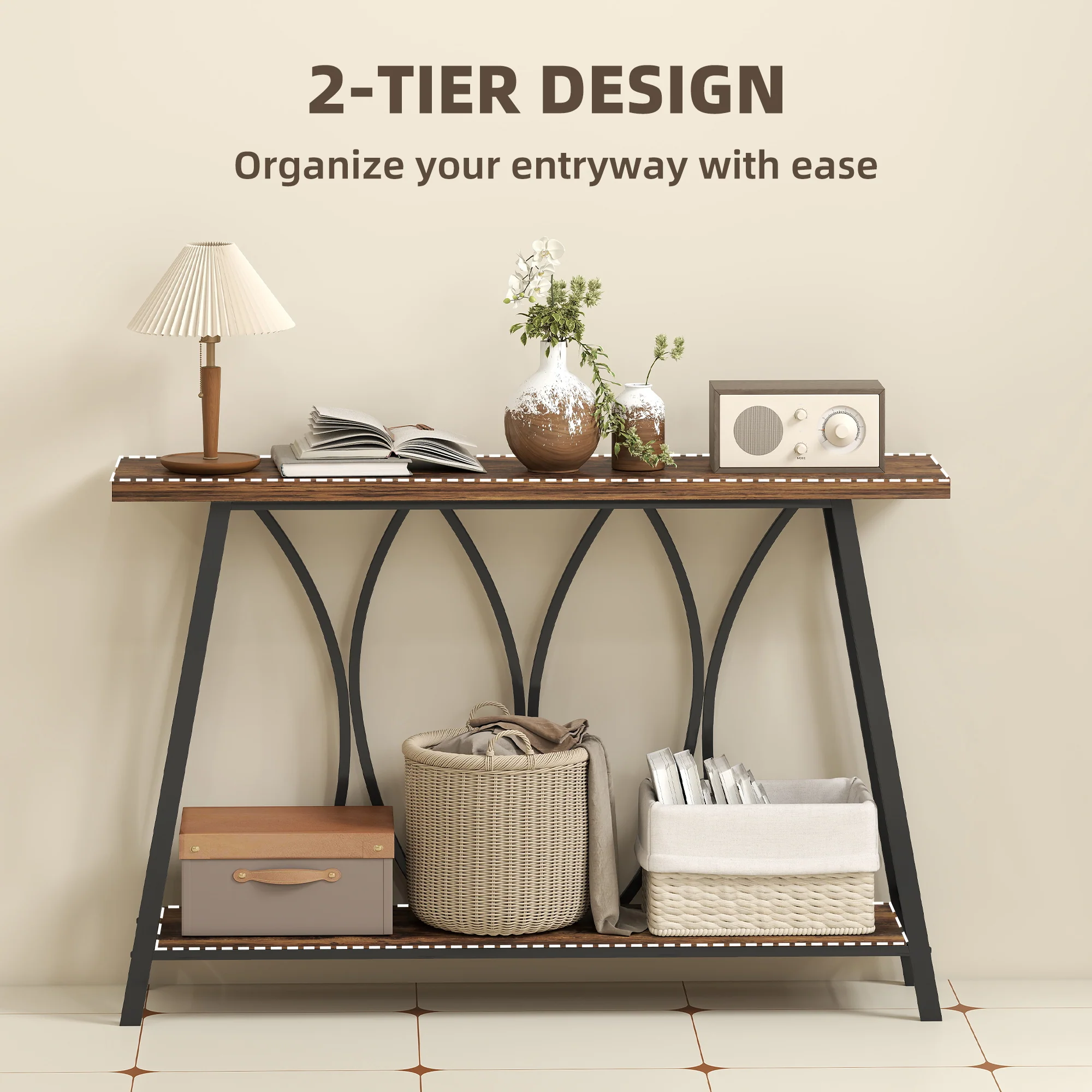 HOMCOM Console Table, Industrial Narrow Sofa Table with 2 Tiers, Metal Frame - Image 3