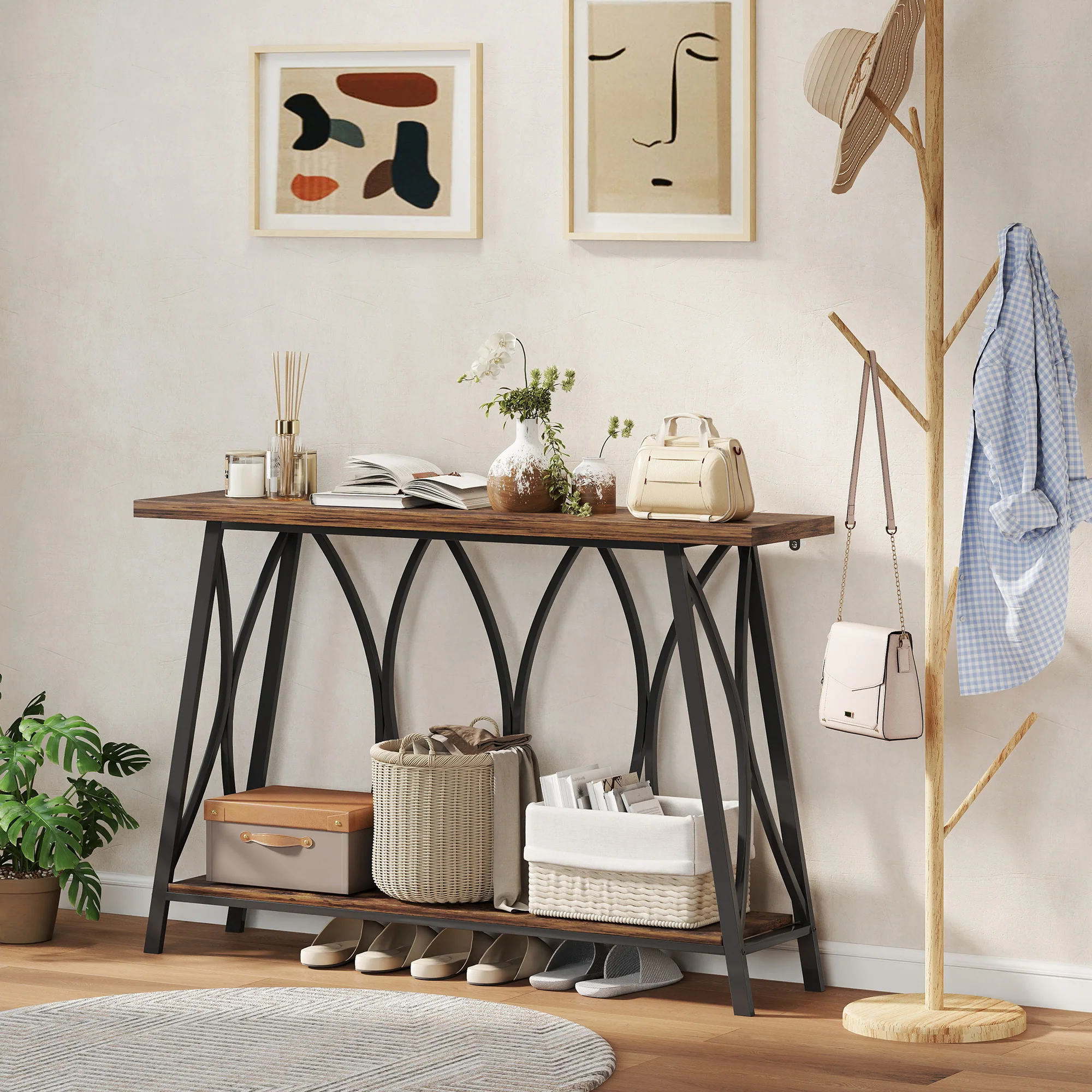 HOMCOM Console Table, Industrial Narrow Sofa Table with 2 Tiers, Metal Frame - Image 8
