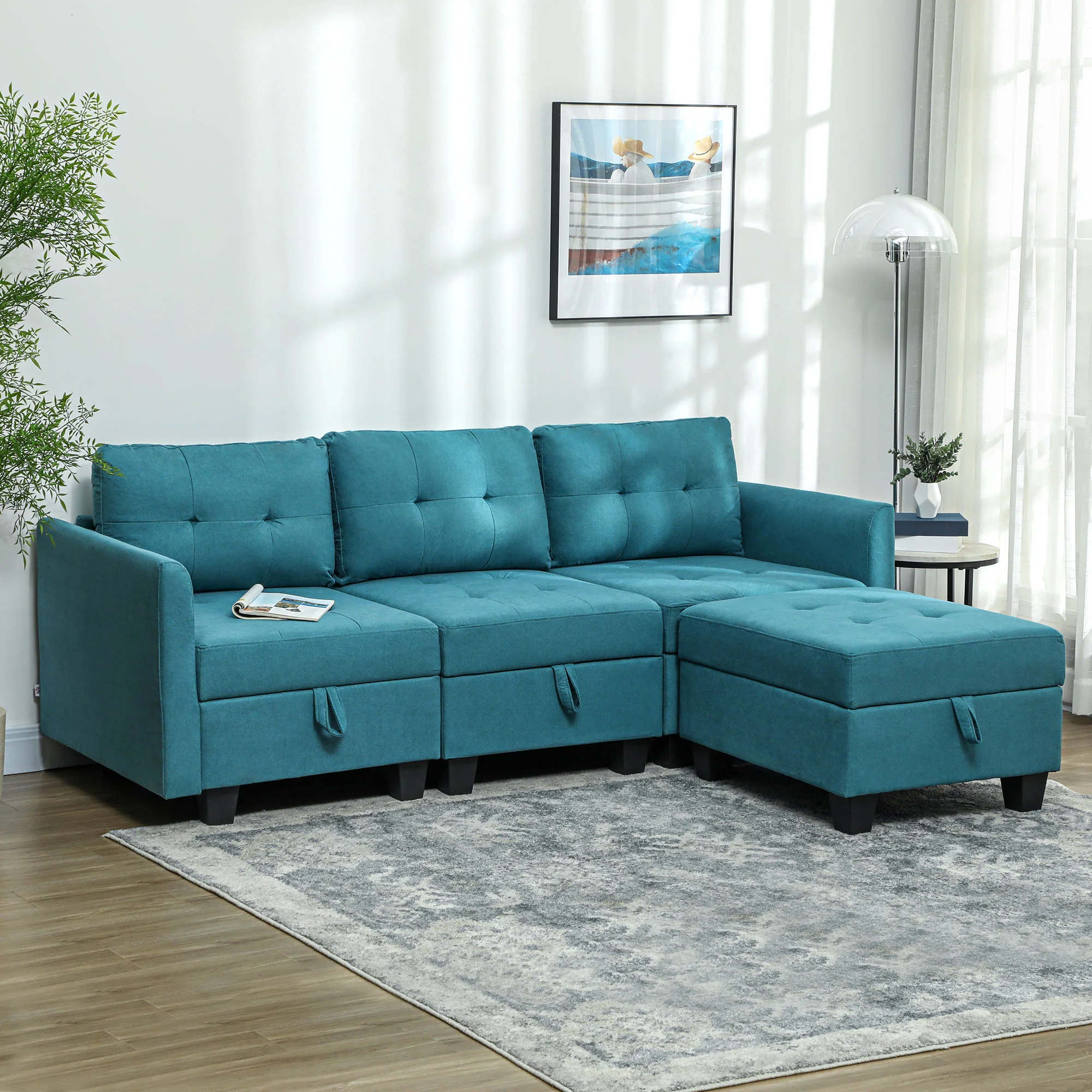 HOMCOM Convertible Modular Sectional Sofa w/ Storage Wood Frame - Image 11