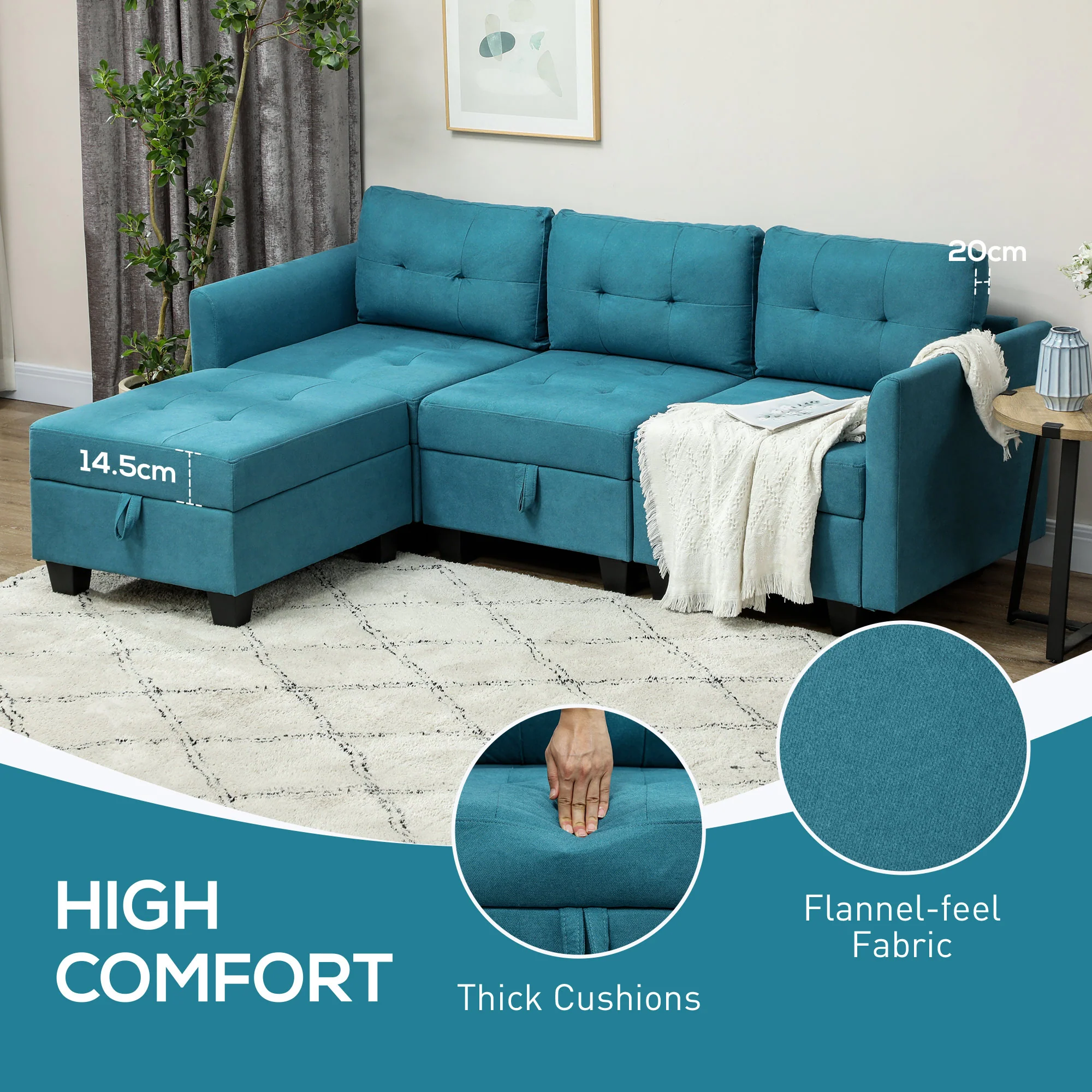 HOMCOM Convertible Modular Sectional Sofa w/ Storage Wood Frame - Image 15