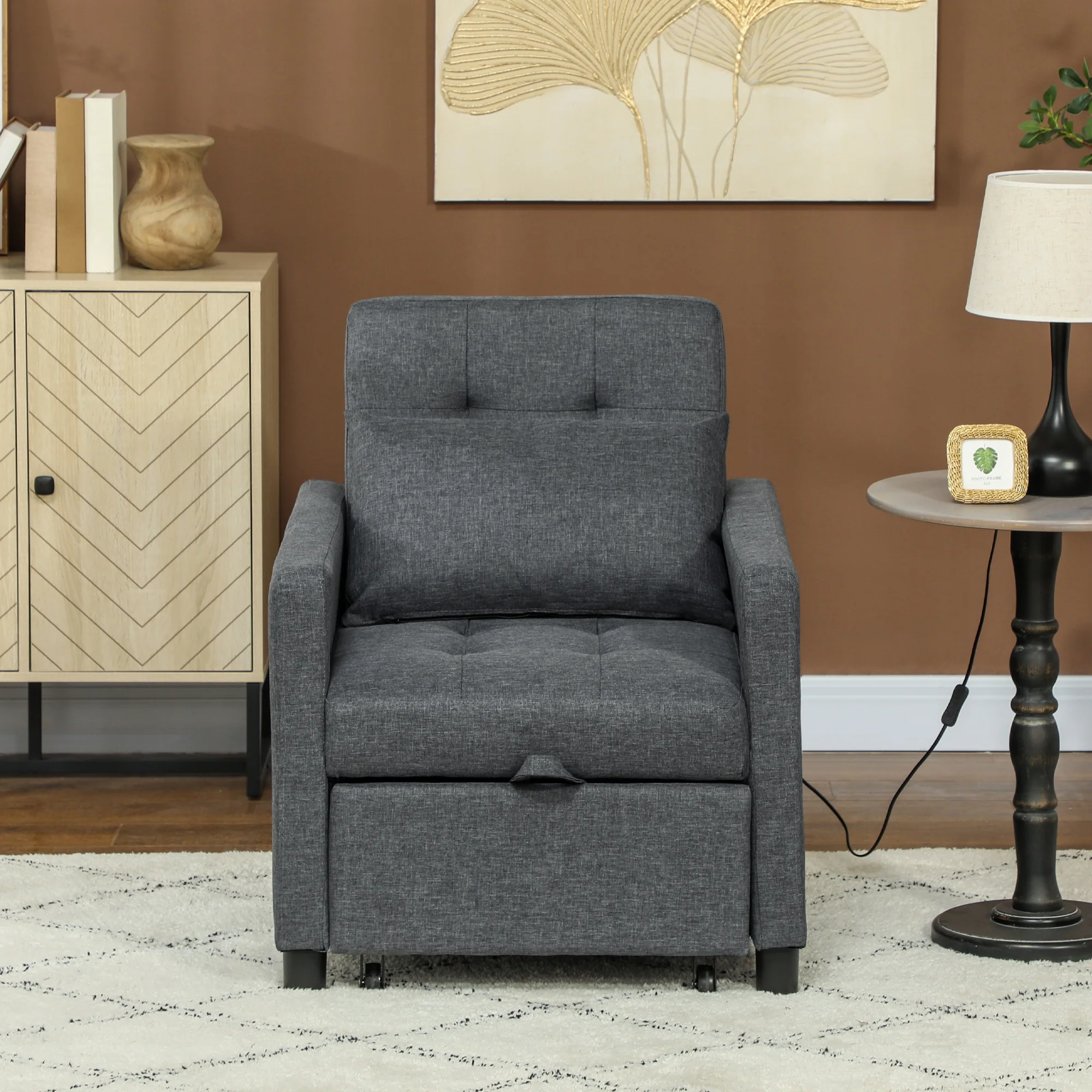 HOMCOM Convertible Single Chair Bed with Upholstered Fabric - Image 18