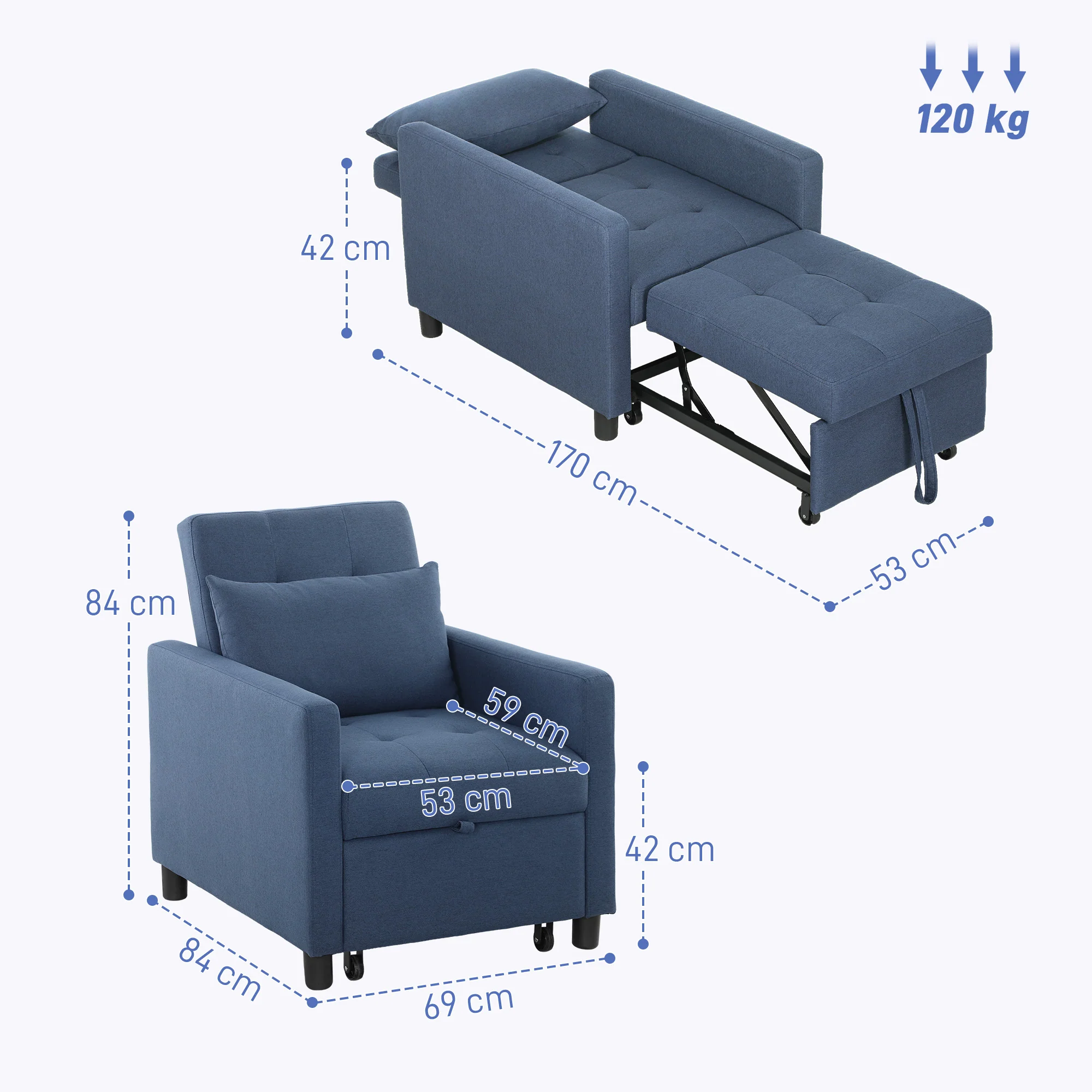 HOMCOM Convertible Single Chair Bed with Upholstered Fabric - Image 5