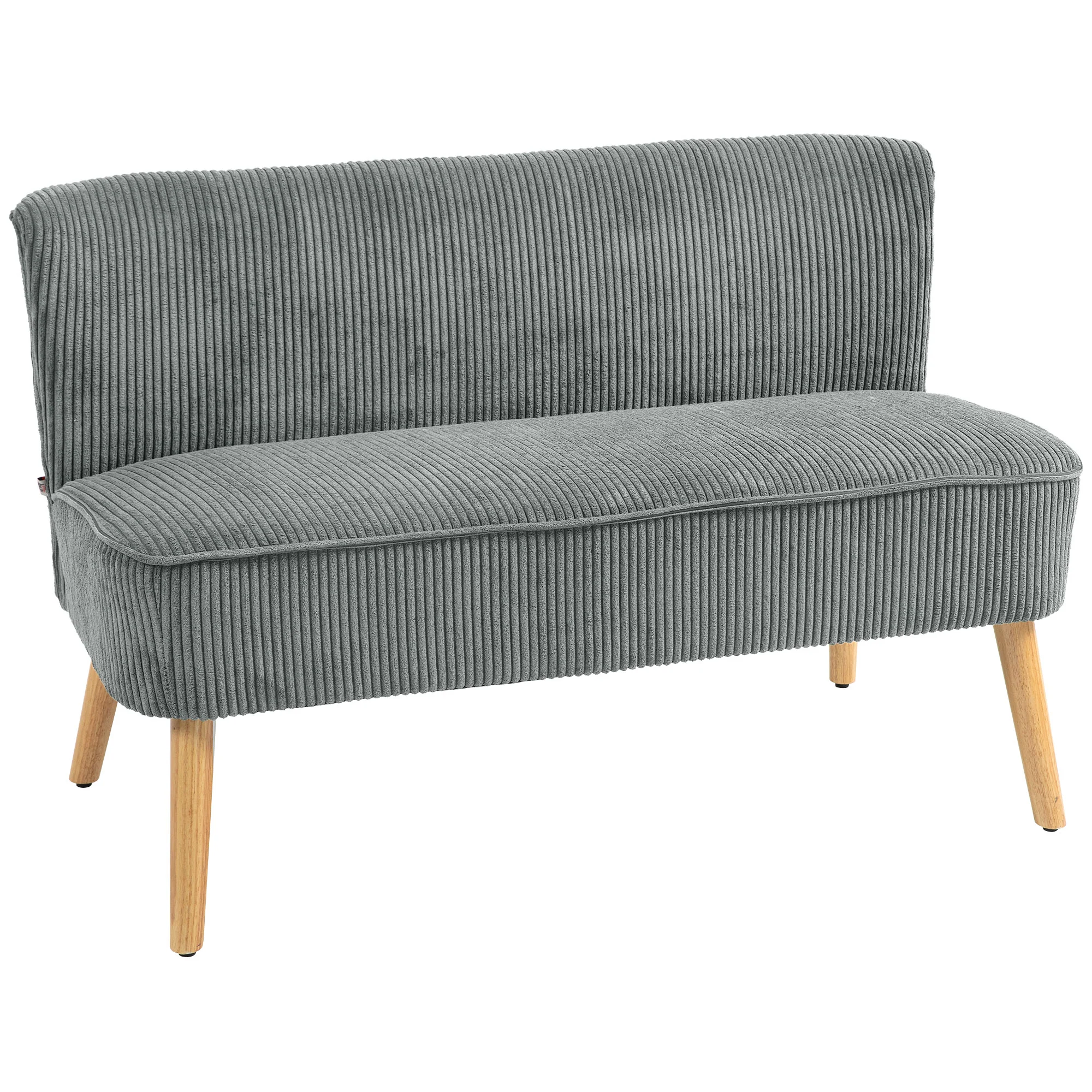 HOMCOM Corduroy Double Sofa W/ Wood Frame Foam Padding High Back, Grey