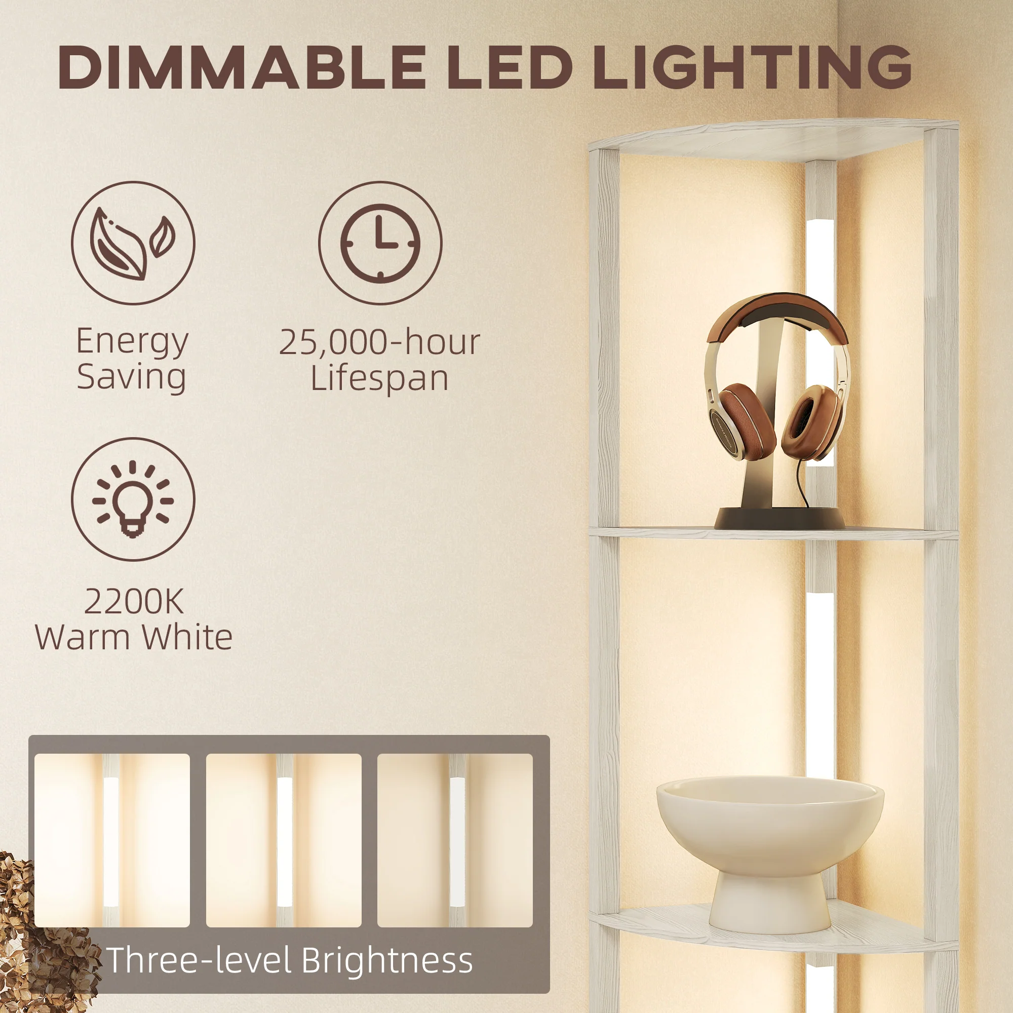 HOMCOM Corner Floor Lamp With Dimmable Warm White LED Light - Image 4