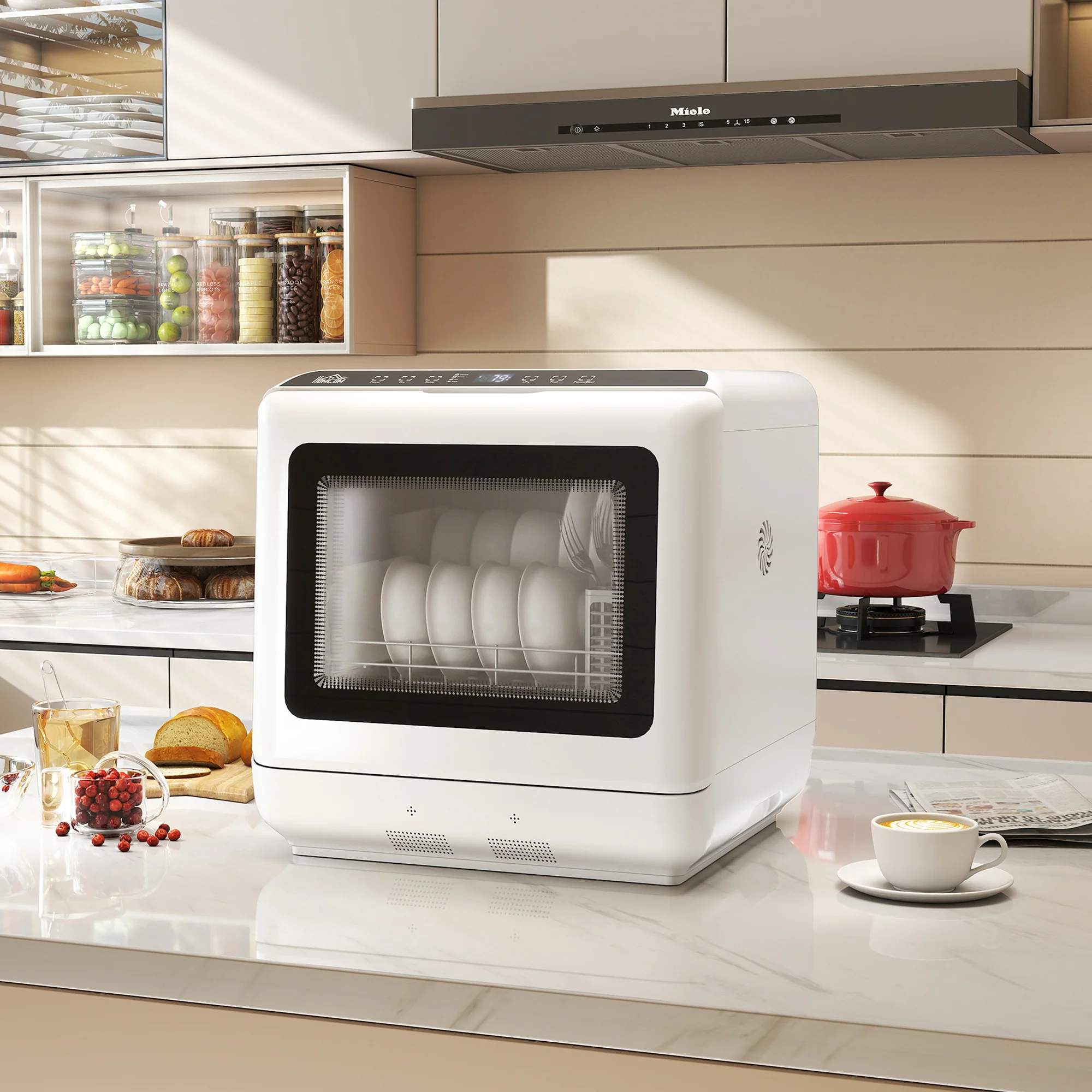 HOMCOM Countertop Dishwasher With Dual Water Supply And 6 Programs, White - Image 2