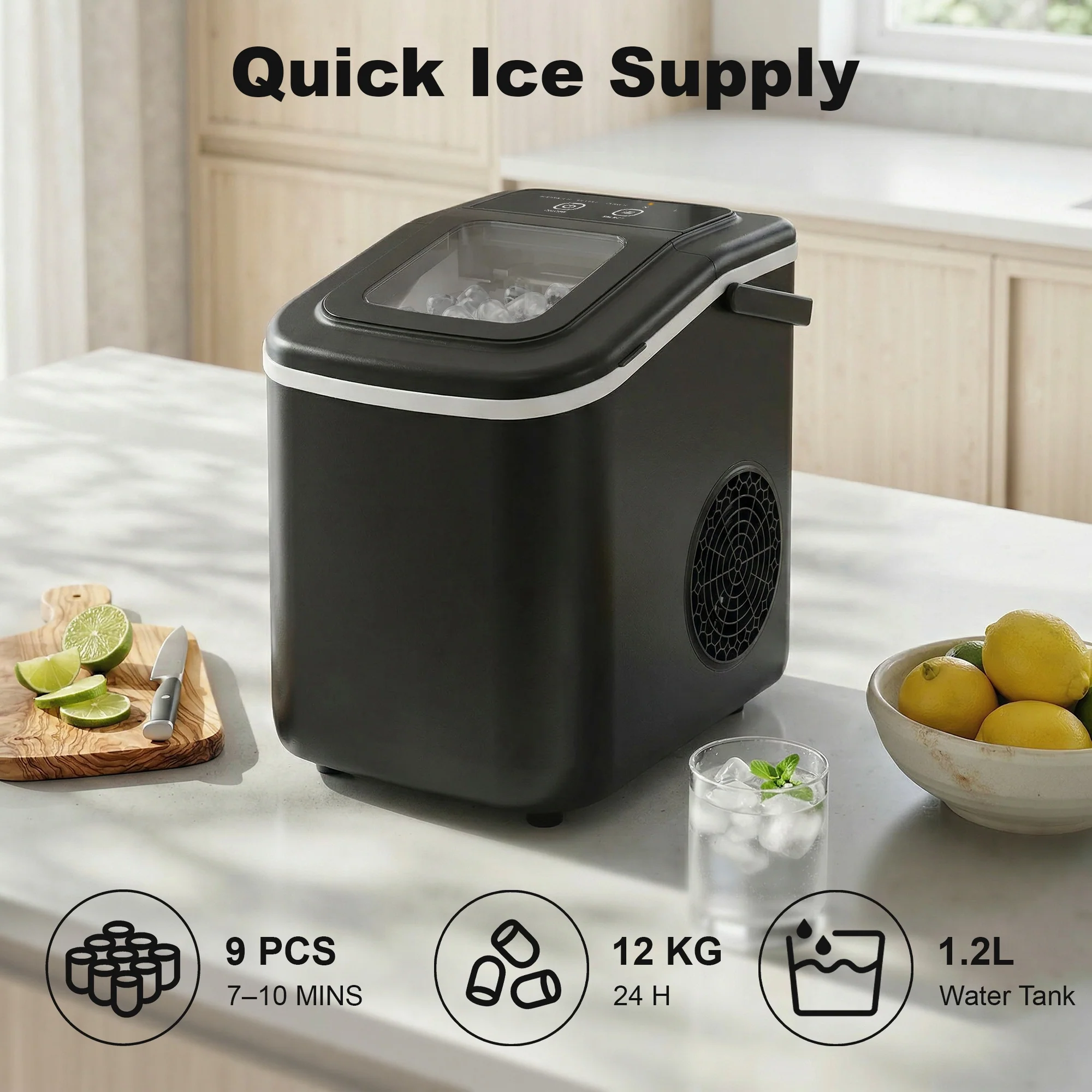 HOMCOM Countertop Ice Maker Machine Self-Cleaning 2 Sizes Black - Image 3