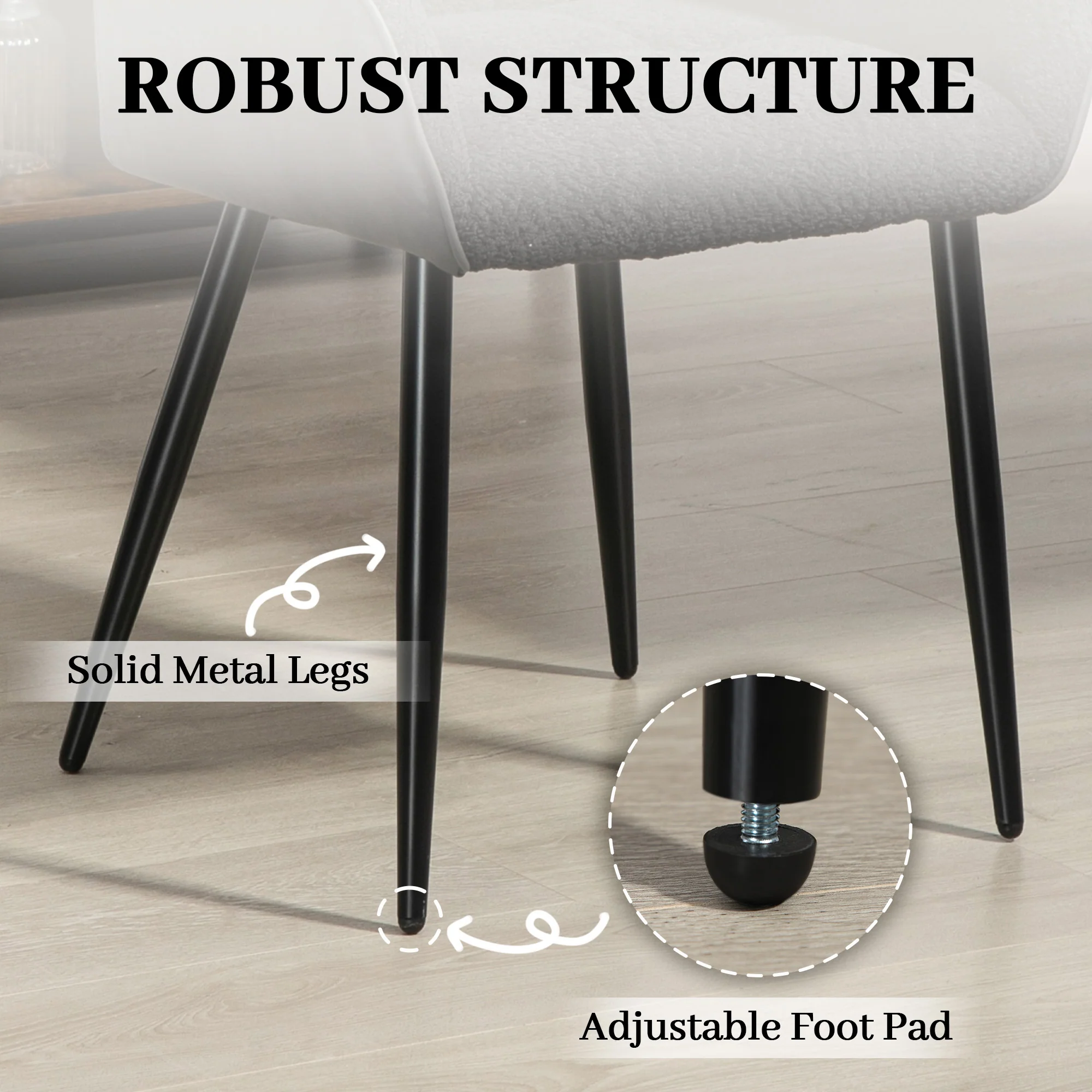 HOMCOM Accent Chair W/ Foot Pads And Chenille Fabric Arm Chair - Cream White/Black - Image 13