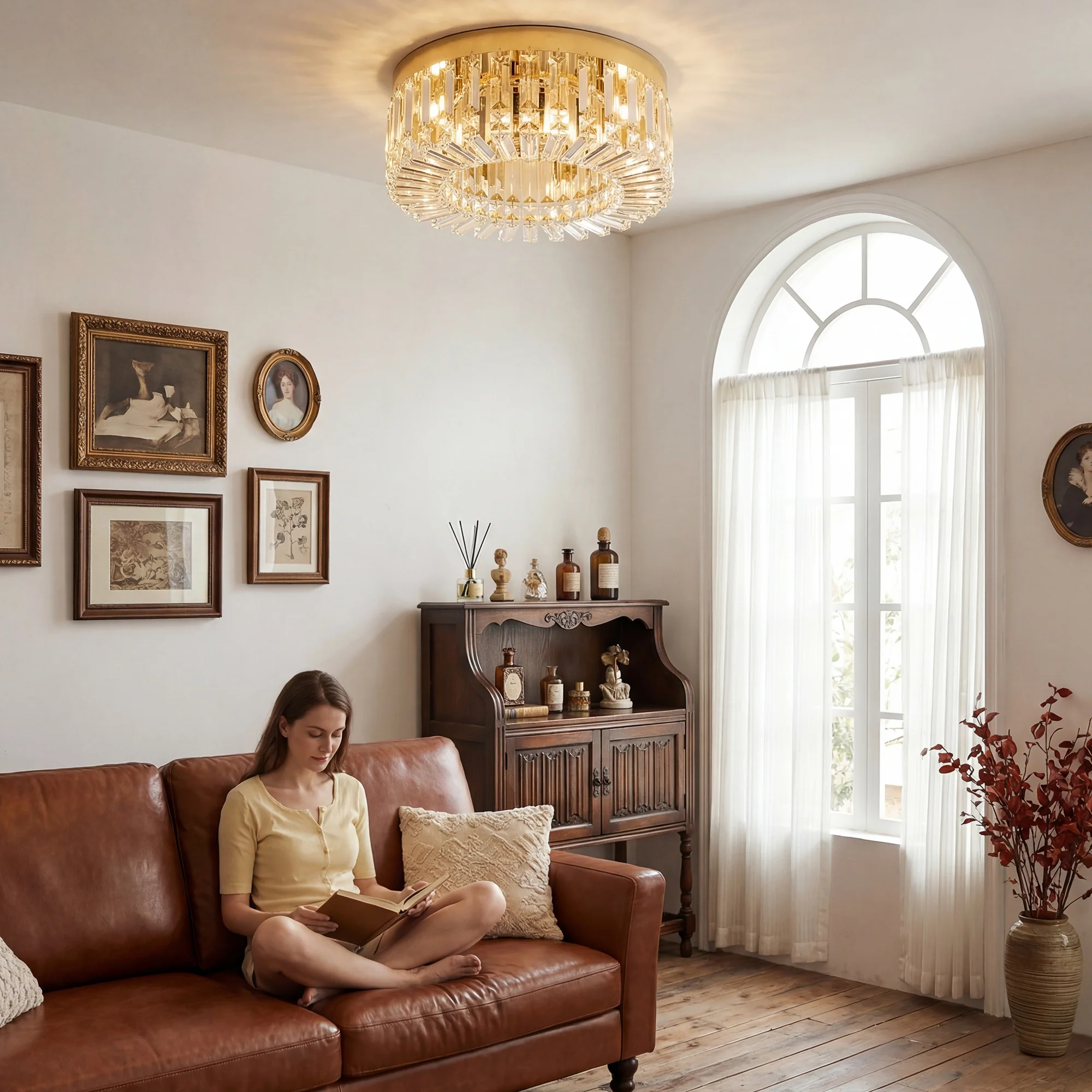 HOMCOM Crystal Ceiling Light with 225 Crystal Pendants, Gold Tone - Image 7