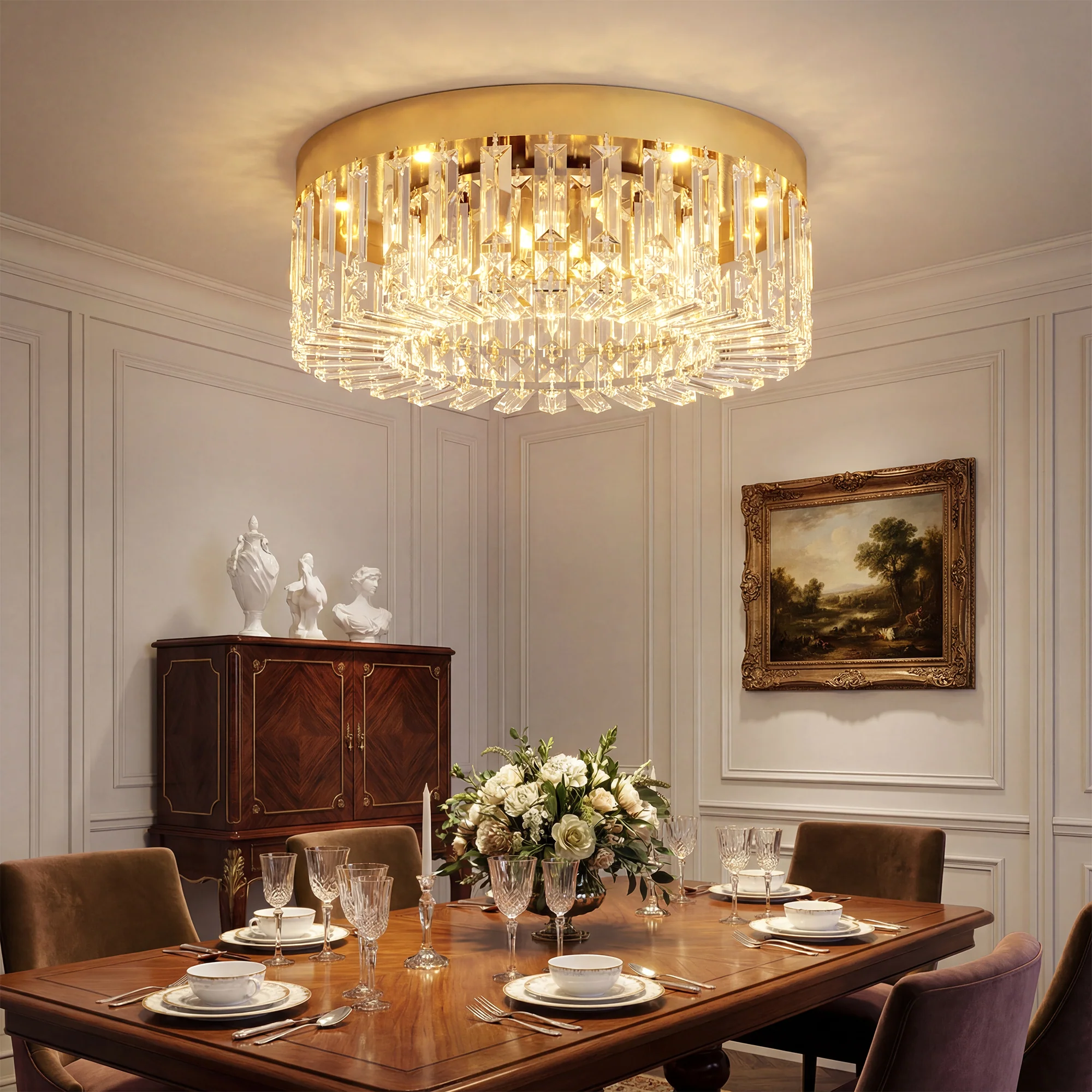HOMCOM Crystal Ceiling Light with 225 Crystal Pendants, Gold Tone - Image 9