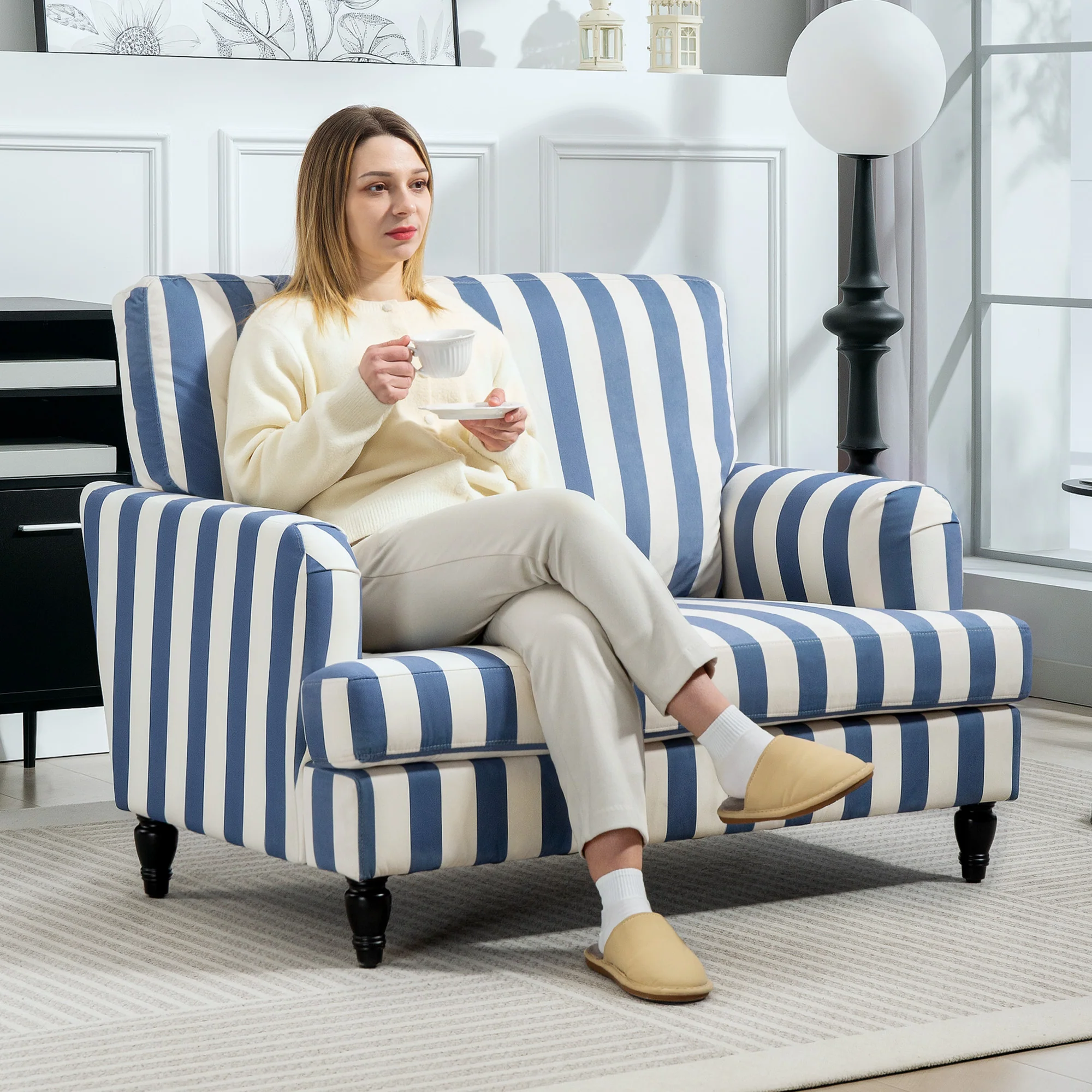 HOMCOM Cuddle Chair With Stripe, Armchair For Living Room - Image 11