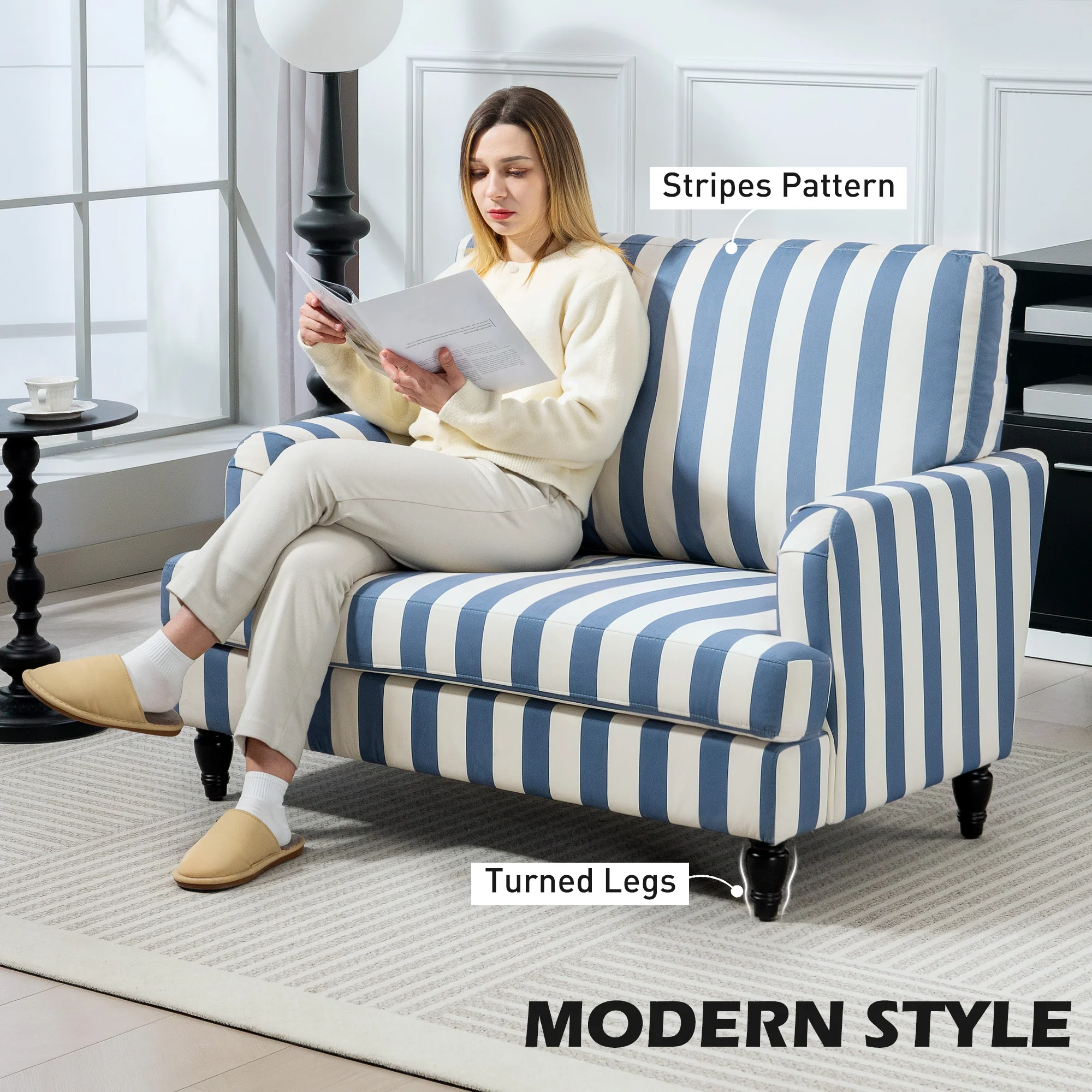 HOMCOM Cuddle Chair With Stripe, Armchair For Living Room - Image 12