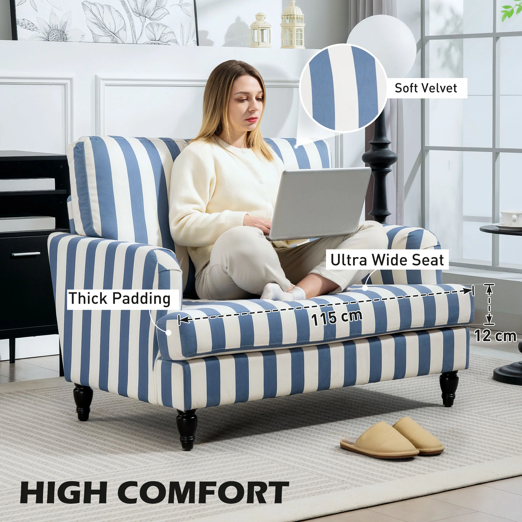 HOMCOM Cuddle Chair With Stripe, Armchair For Living Room - Image 13