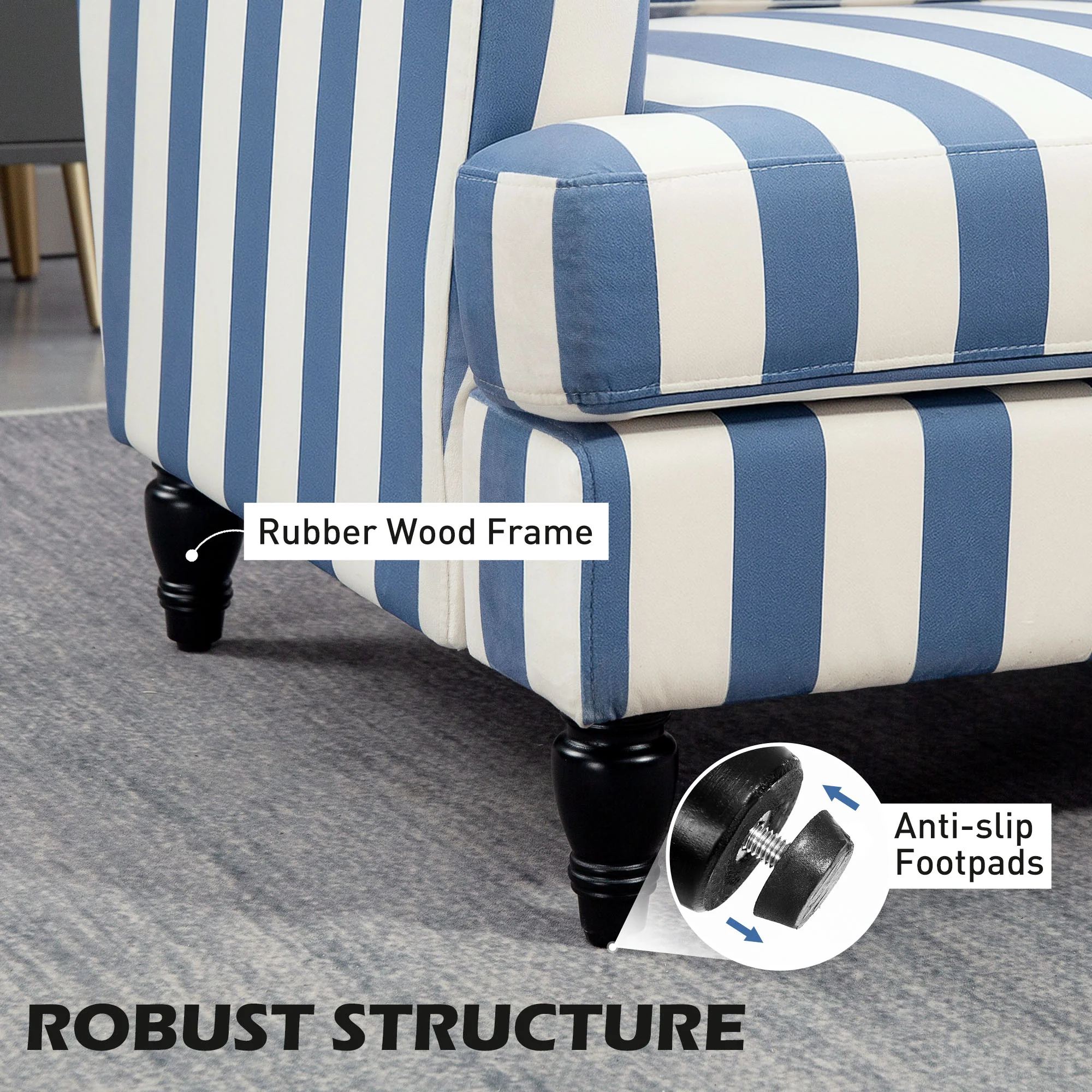 HOMCOM Cuddle Chair With Stripe, Armchair For Living Room - Image 15