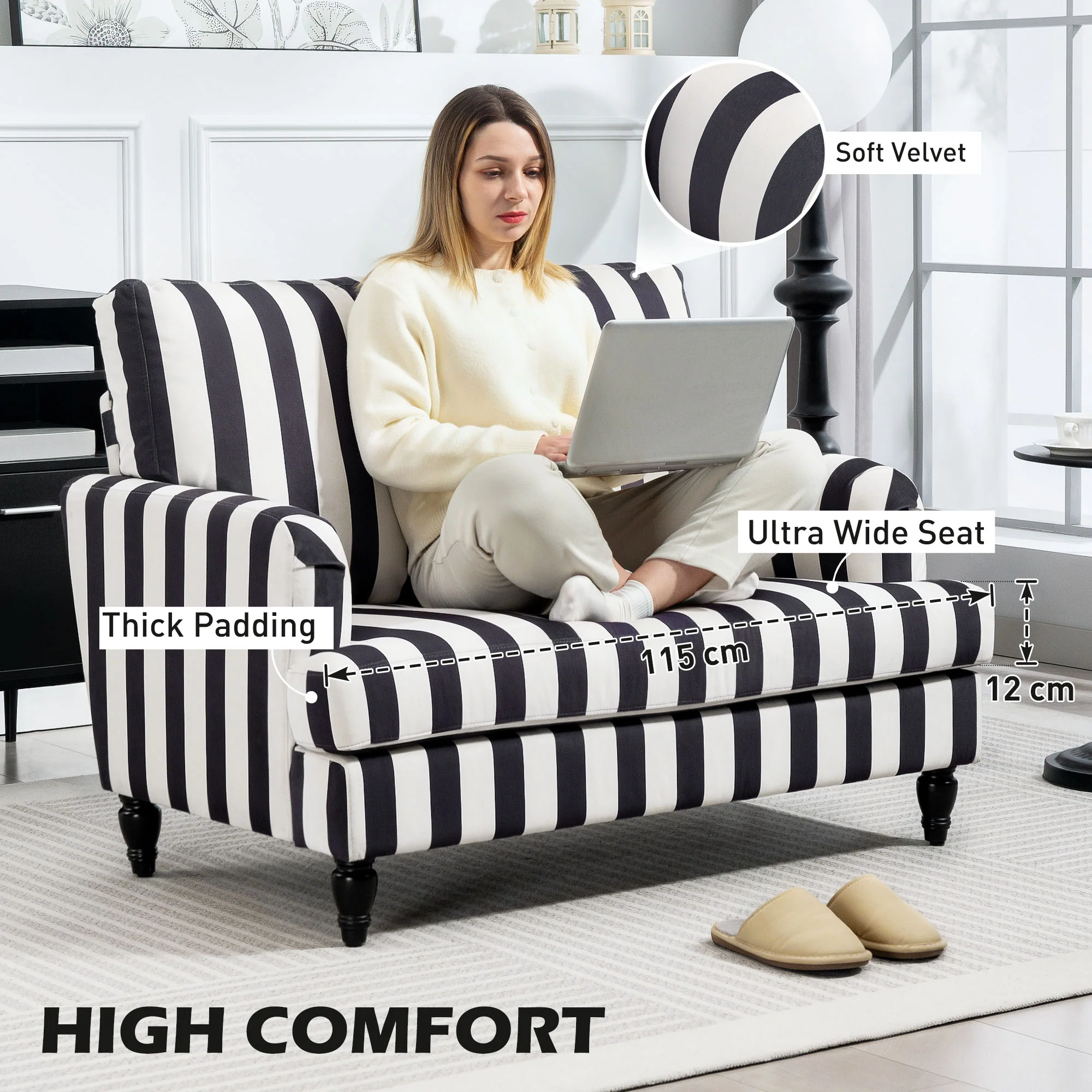 HOMCOM Cuddle Chair With Stripe, Armchair For Living Room - Image 4