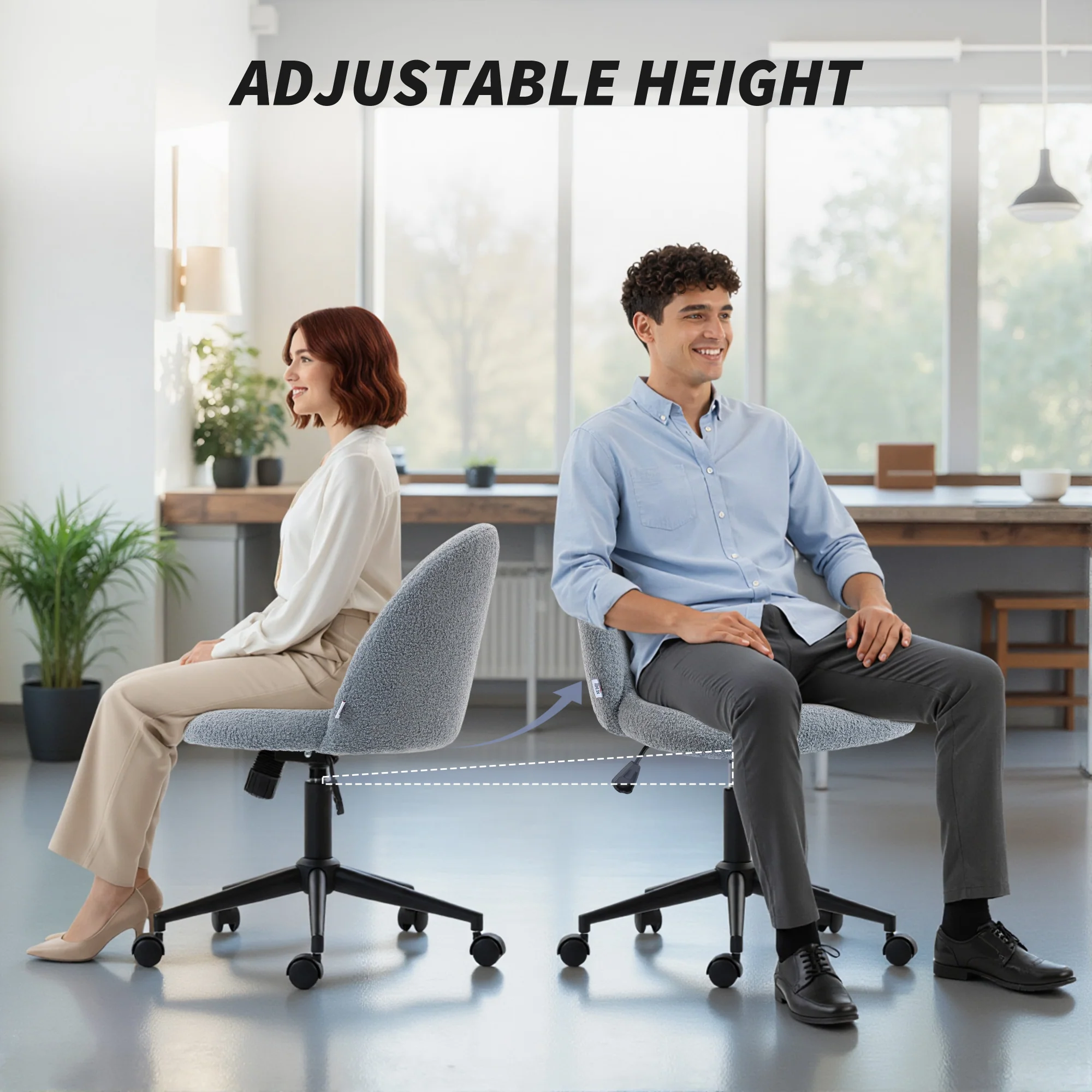 HOMCOM Desk Chair, Fluffy Swivel Office Chair For Makeup Vanity, Grey - Image 6
