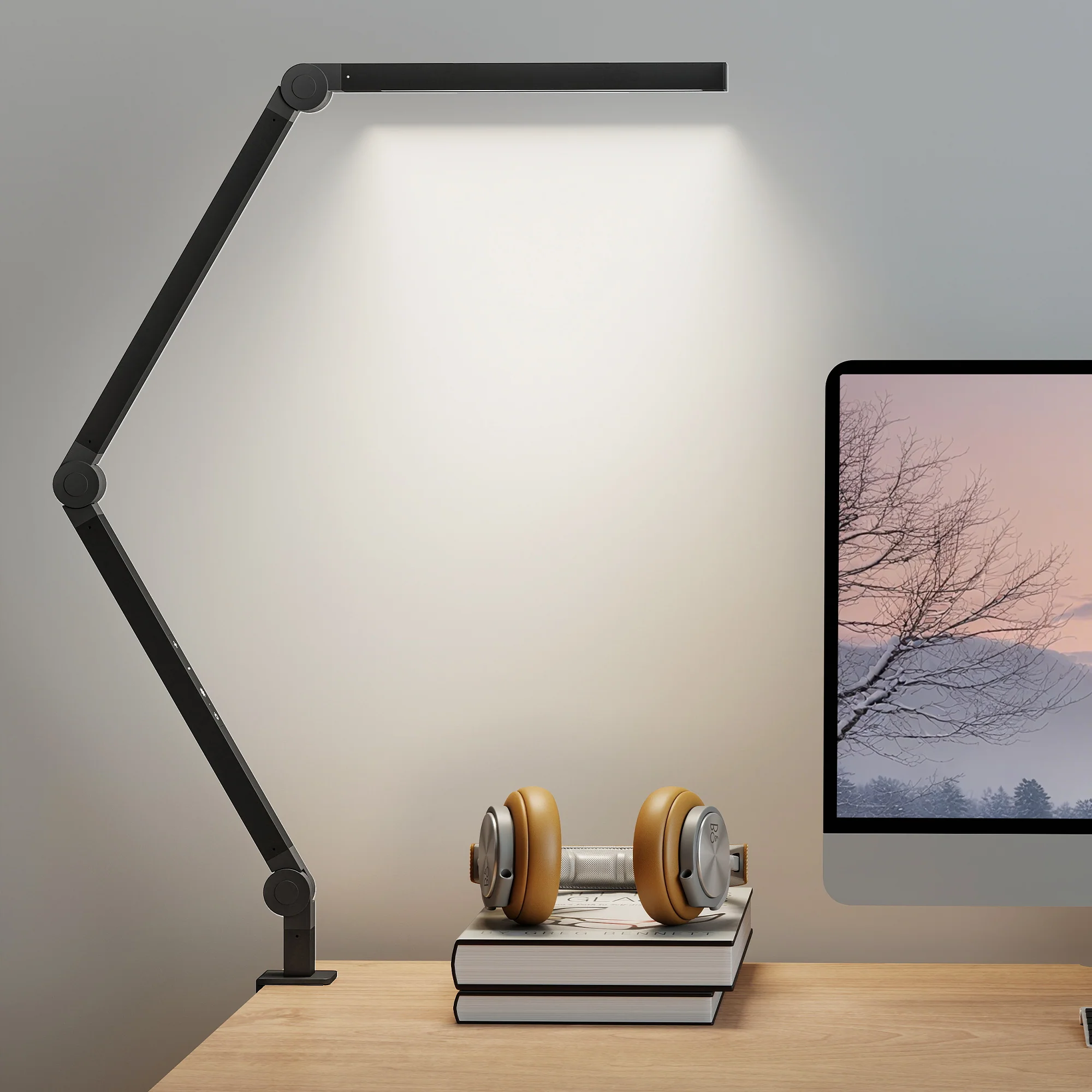 HOMCOM Desk Lamp With Adjustable Swing Arm, Dimmable LED Desk Light, Black