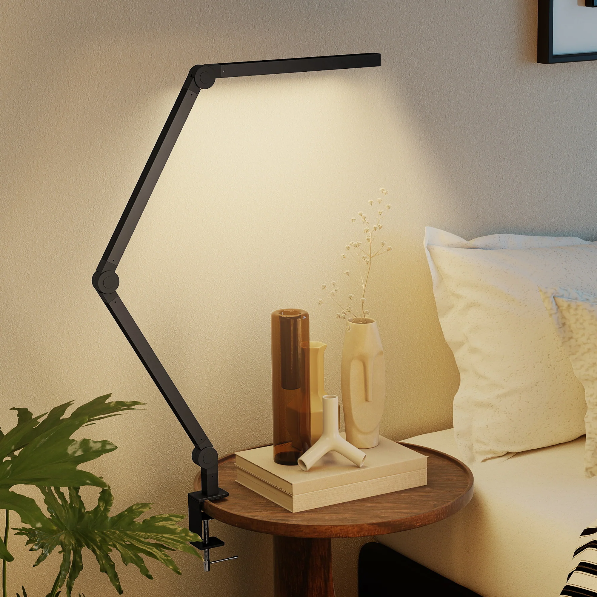 HOMCOM Desk Lamp With Adjustable Swing Arm, Dimmable LED Desk Light, Black - Image 2