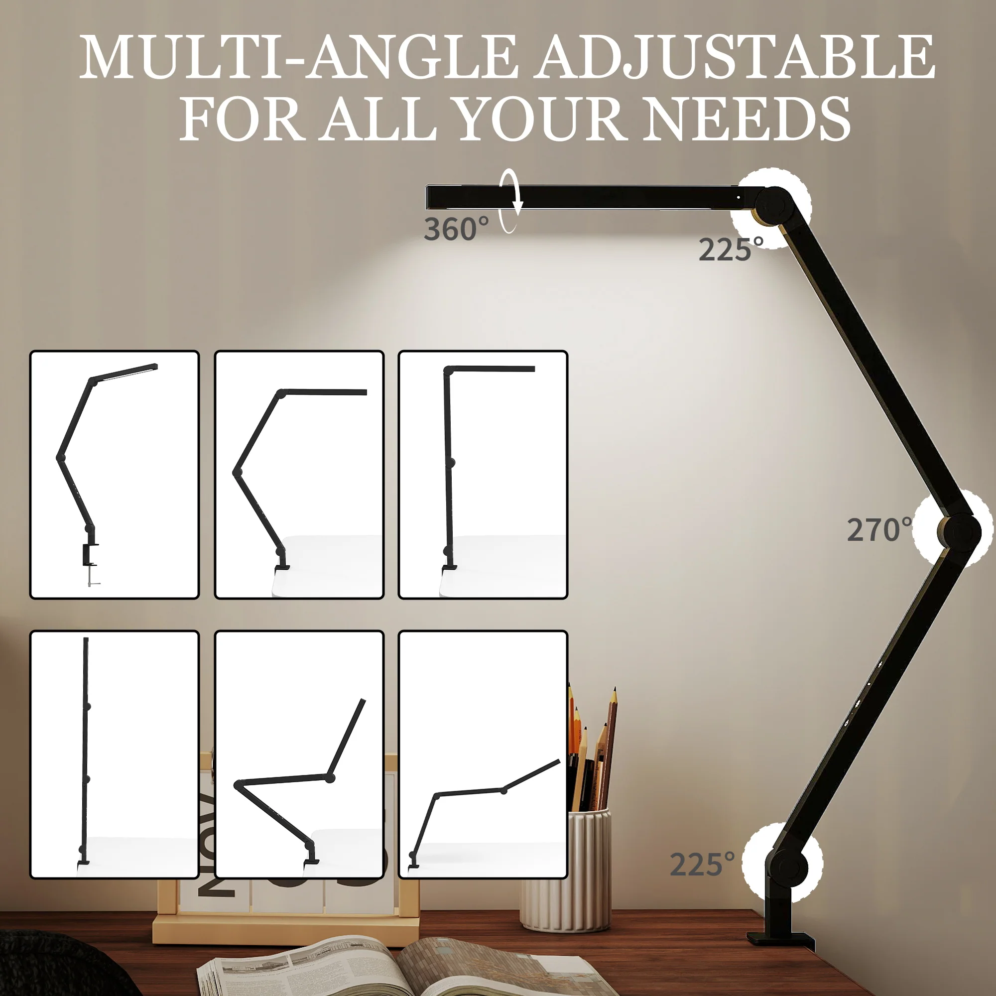 HOMCOM Desk Lamp With Adjustable Swing Arm, Dimmable LED Desk Light, Black - Image 4