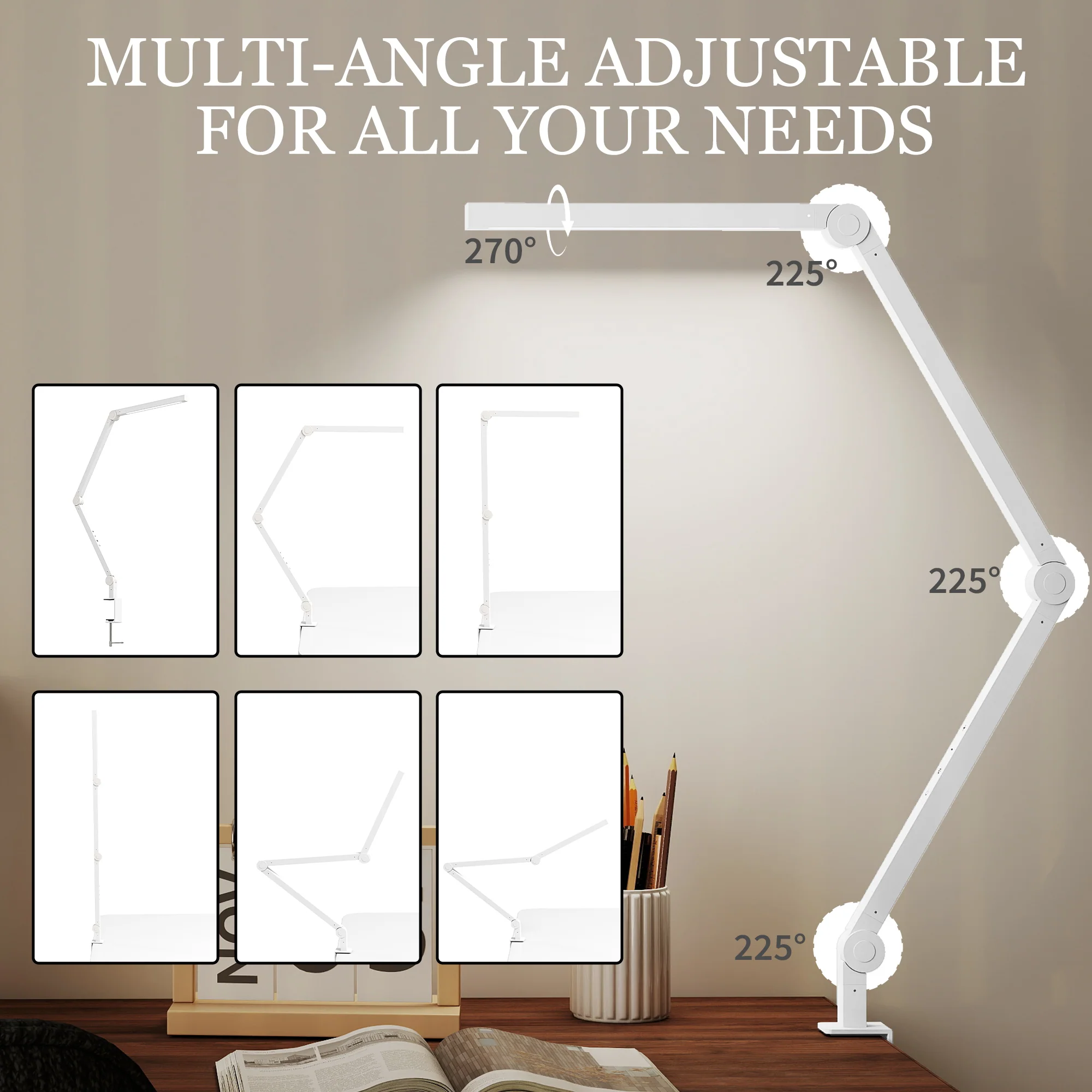 HOMCOM Desk Lamp With Adjustable Swing Arm, Dimmable LED Desk Light, White - Image 4