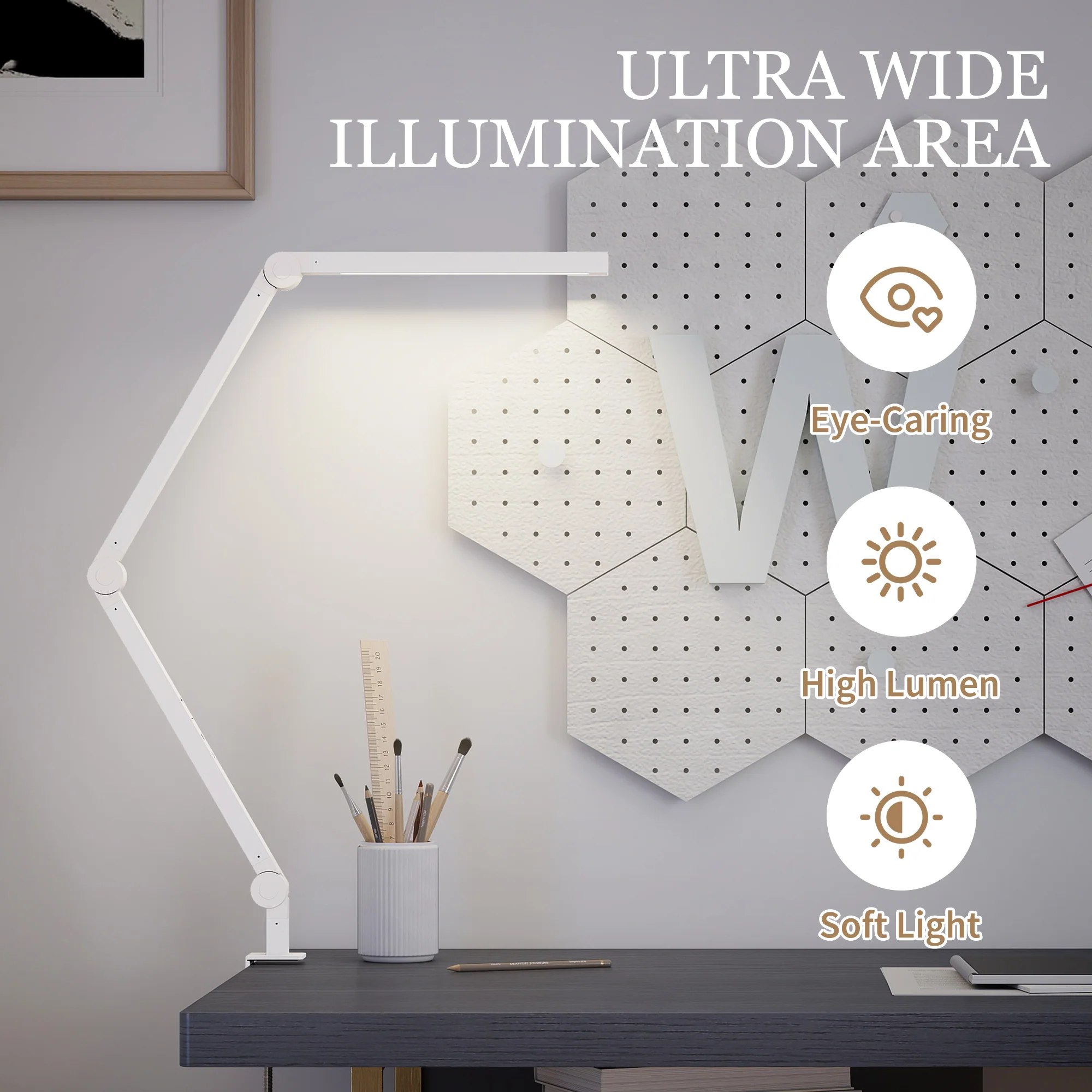 HOMCOM Desk Lamp With Adjustable Swing Arm, Dimmable LED Desk Light, White - Image 6