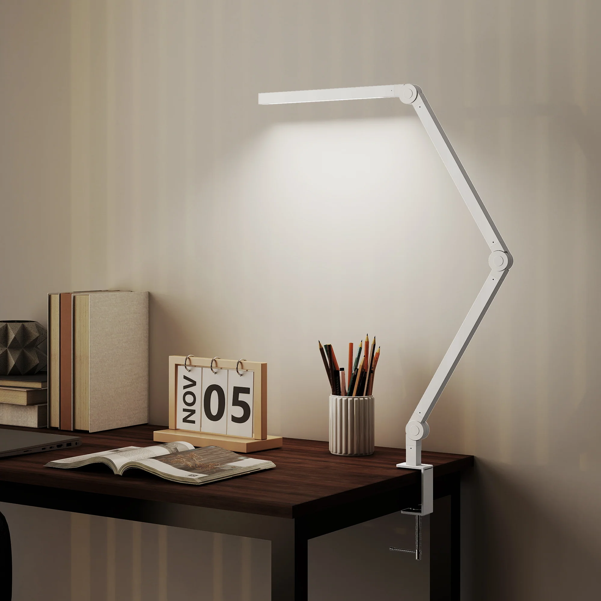 HOMCOM Desk Lamp With Adjustable Swing Arm, Dimmable LED Desk Light, White - Image 7
