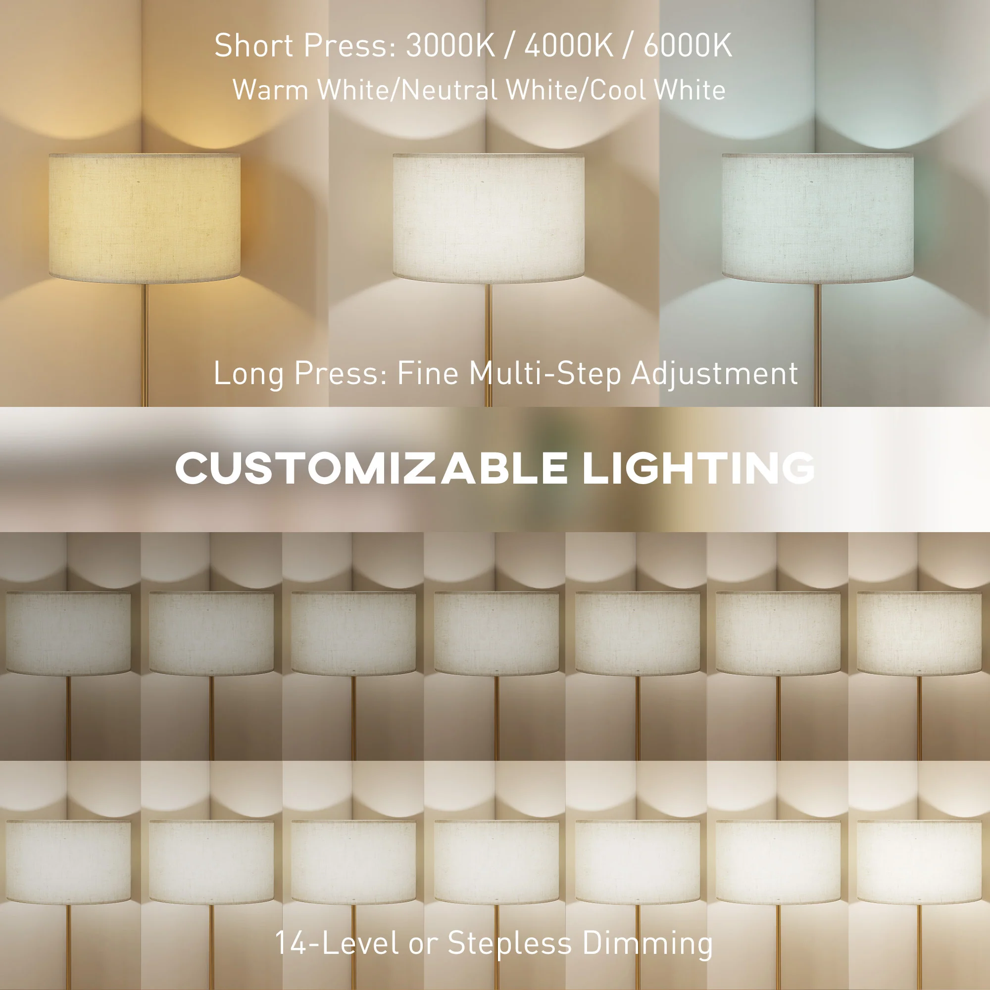 HOMCOM Dimmable Floor Lamp, Standing Lamp With Adjustable Colour Temperature - Image 3