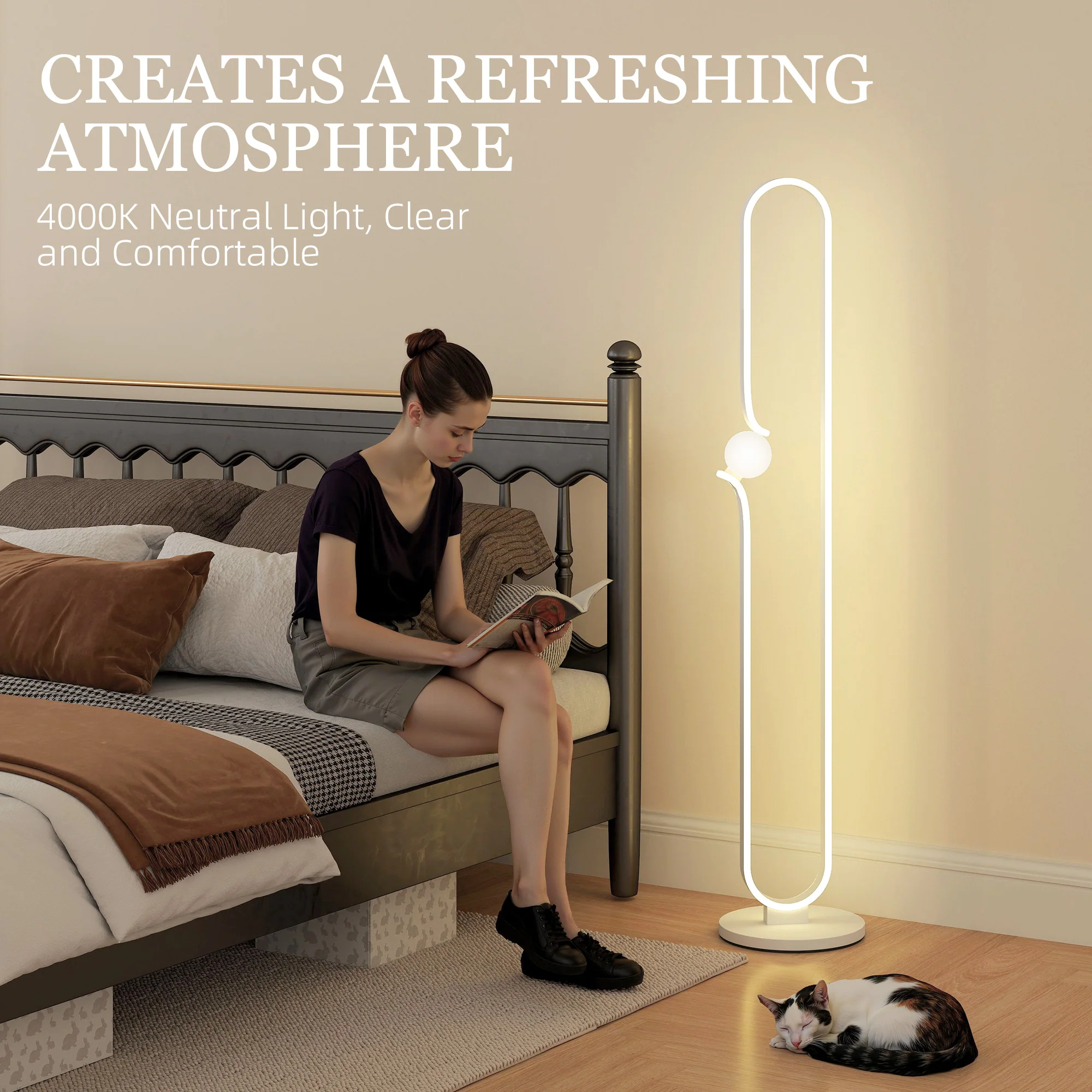 HOMCOM Dimmable LED Floor Lamp With Glass Night Light, Foot Switch, White - Image 4